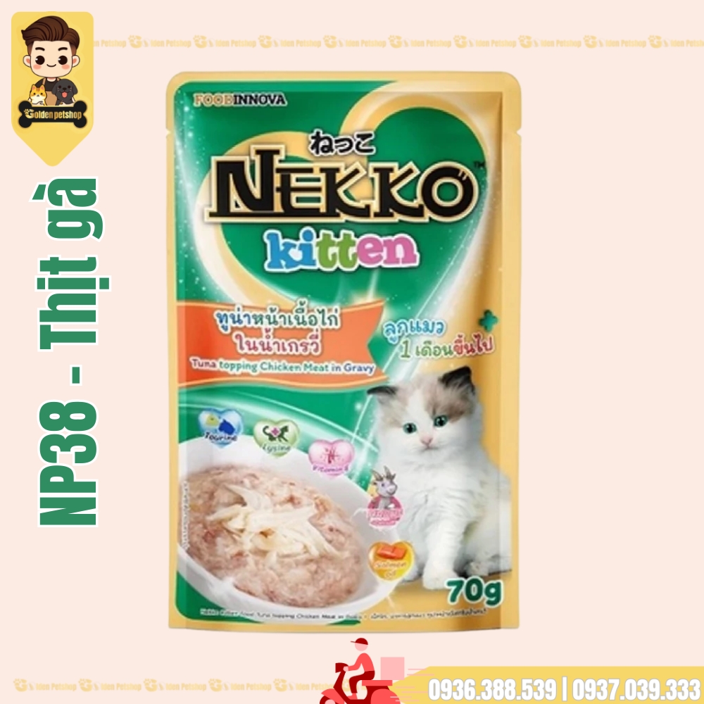 Pate cho mèo CON Nekko KITTEN Gravy (thịt xé nước sốt) - gói 70g