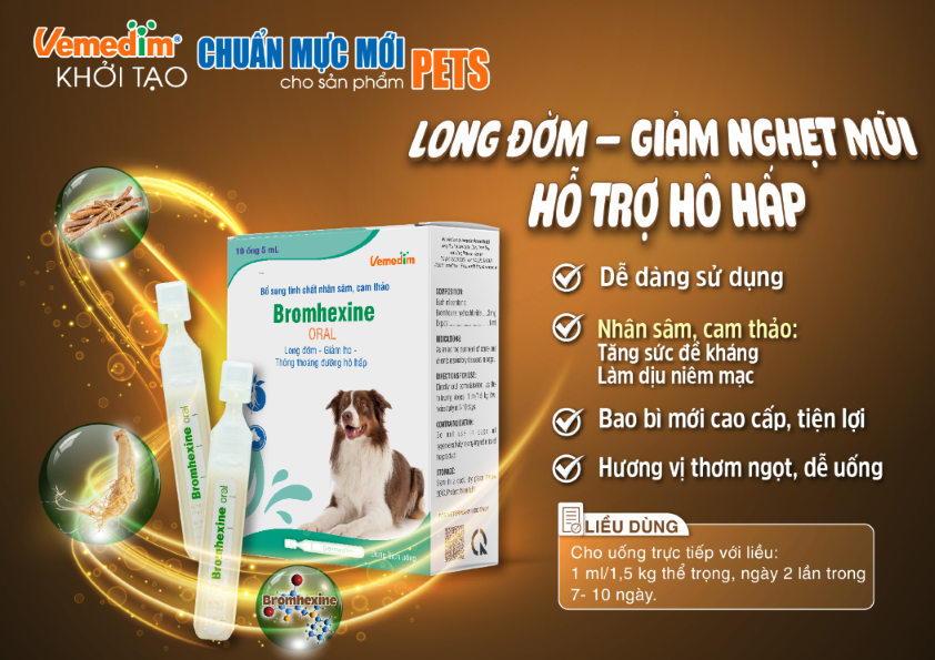 Dung dịch uống hỗ trợ hô hấp cho chó Bromhexine Oral