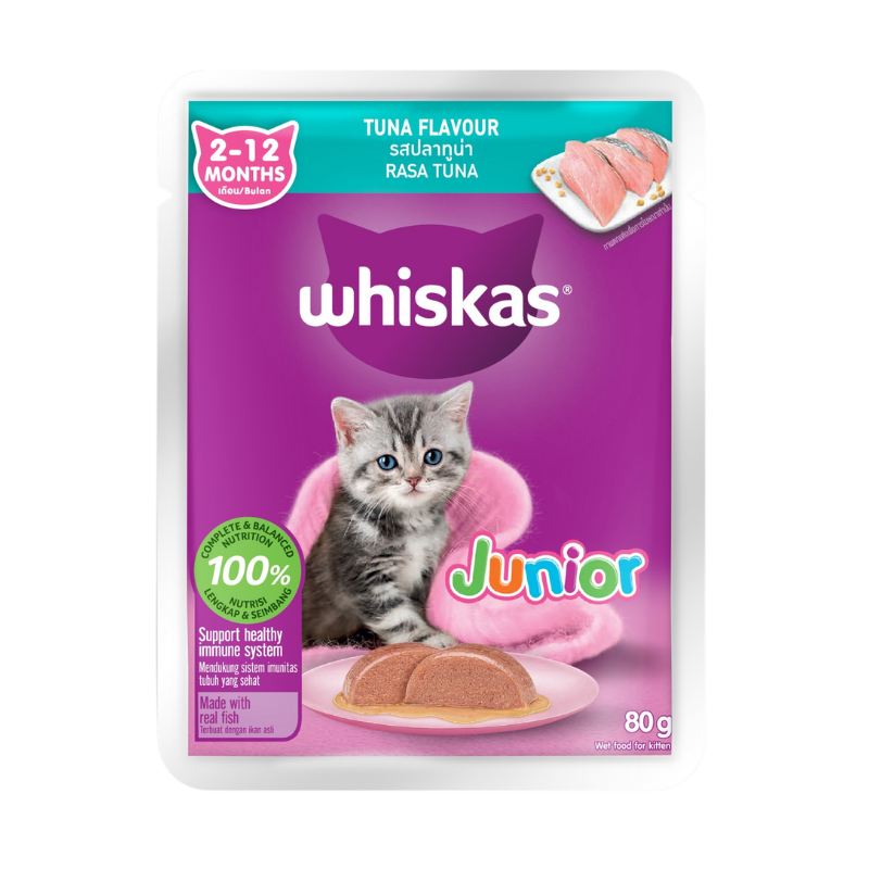 Pate cho mèo Con Whiskas Junior 2 đến 12 tháng tuổi - gói 80g