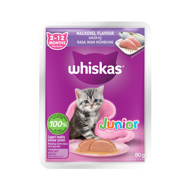 Pate cho mèo Con Whiskas Junior 2 đến 12 tháng tuổi - gói 80g