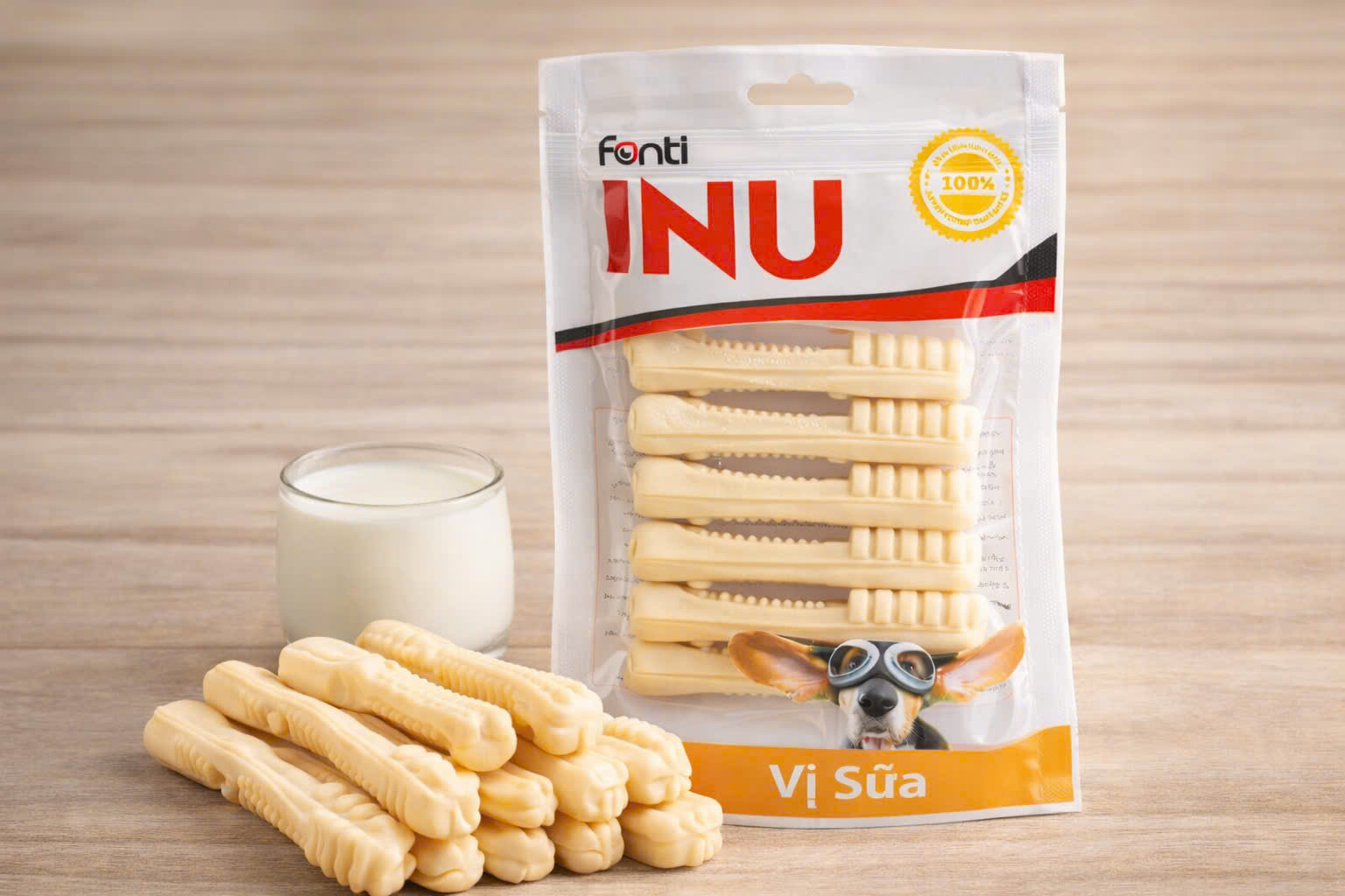 Xương sữa gặm cho chó hình nơ Inu Fonti - gói 100g