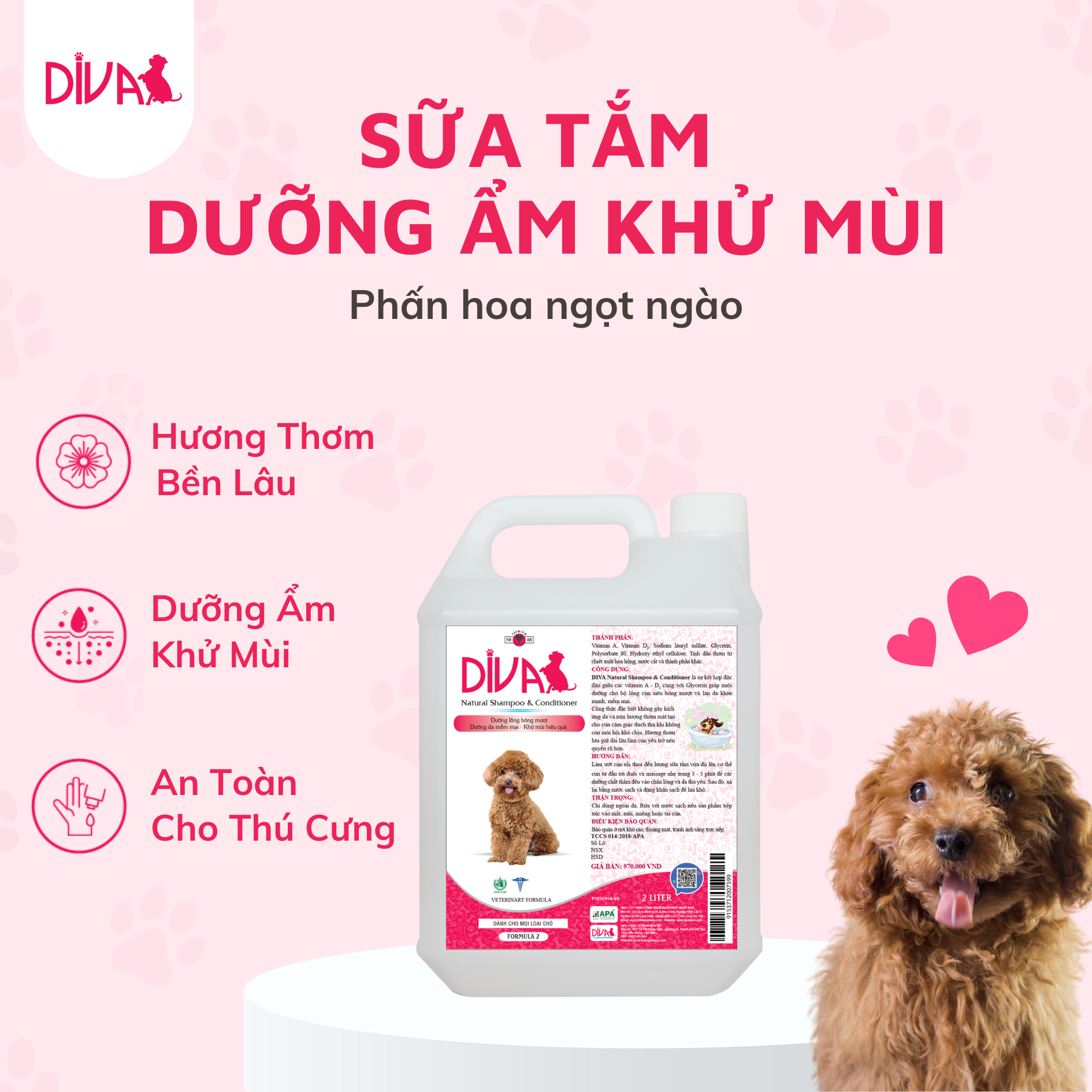 Sữa tắm cho chó Diva - thơm dai - Chai 260ml
