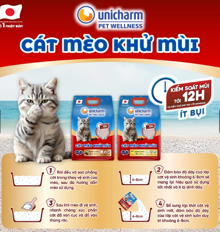 Cát đất sét Unicharm 8L/3.6kg