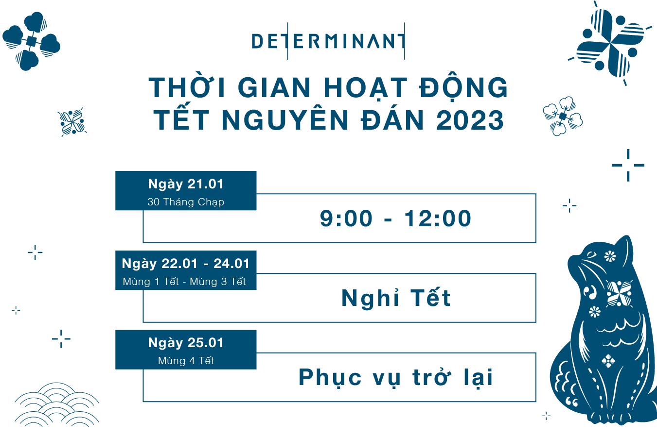 THÔNG BÁO THỜI GIAN HOẠT ĐỘNG TẾT NGUYÊN ĐÁN 2023