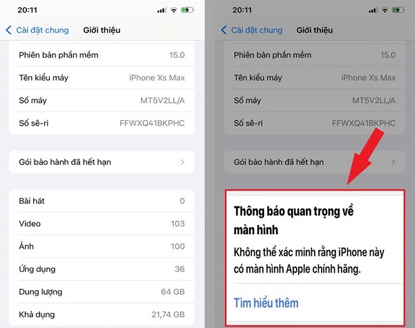 Tính năng cảnh báo máy đã bị thay màn hình là một tính năng nổi bật trên iPhone 11 Pro Max