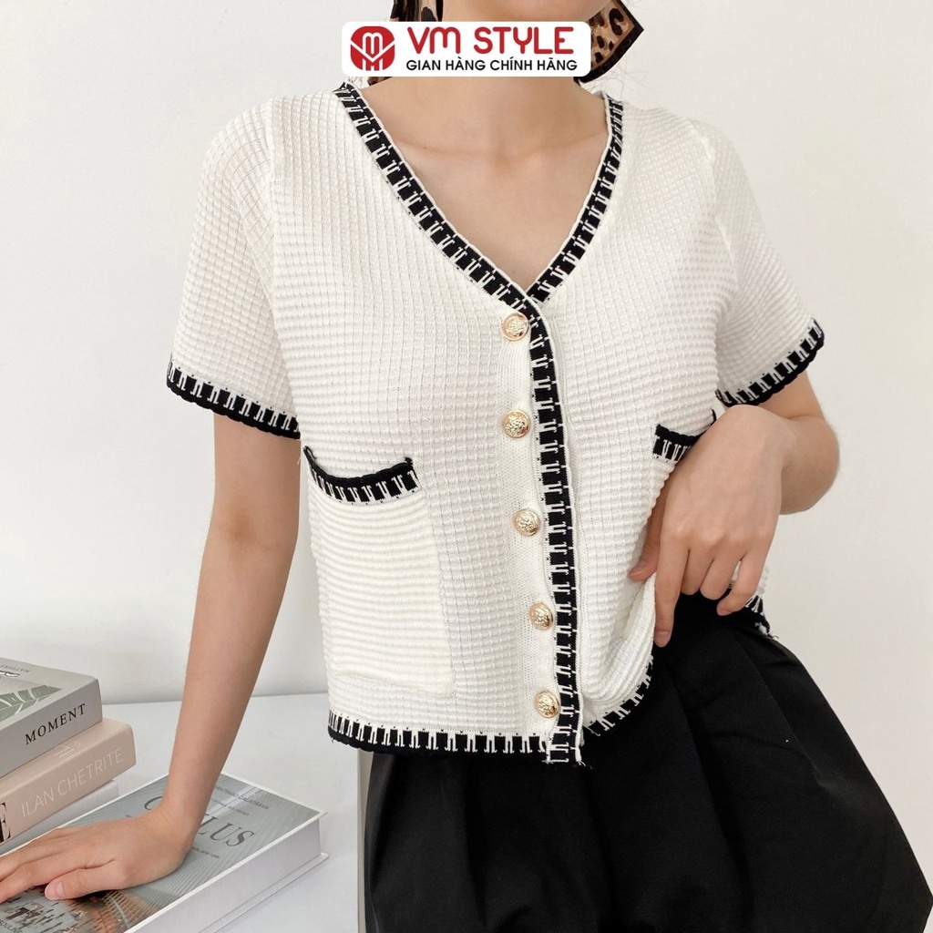 Áo thun len kiểu nữ VM STYLE tay ngắn phối viền 2 túi 6365 cách điệu thời trang ulzzang 22ALU03G11202 