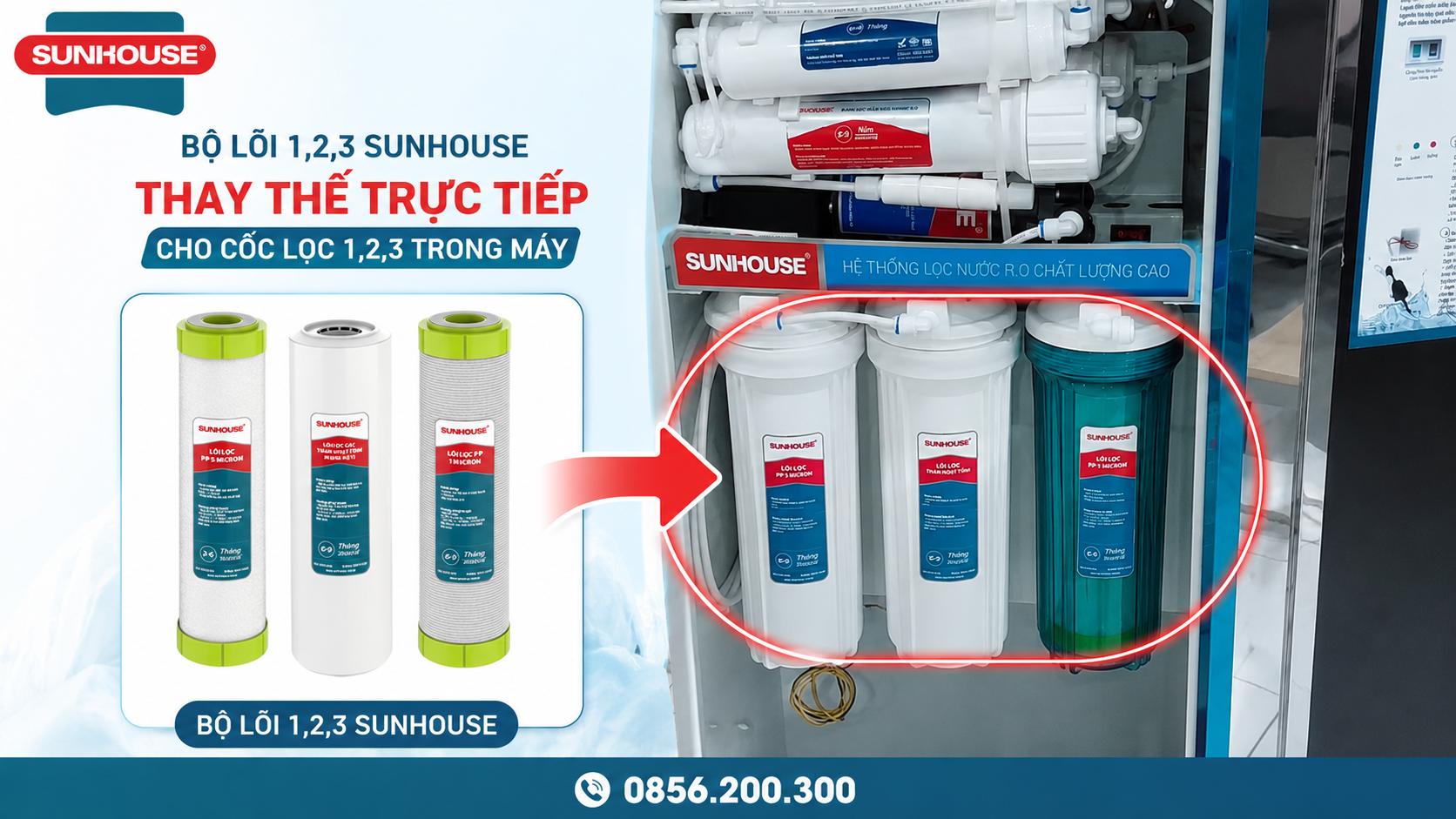 Các model máy lọc nước Sunhouse tương thích bộ lõi lọc cốc thô