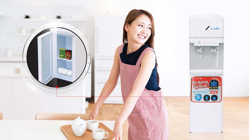 Cây nóng lạnh Karofi úp bình HC15 có khoang chứa đồ tiện lợi