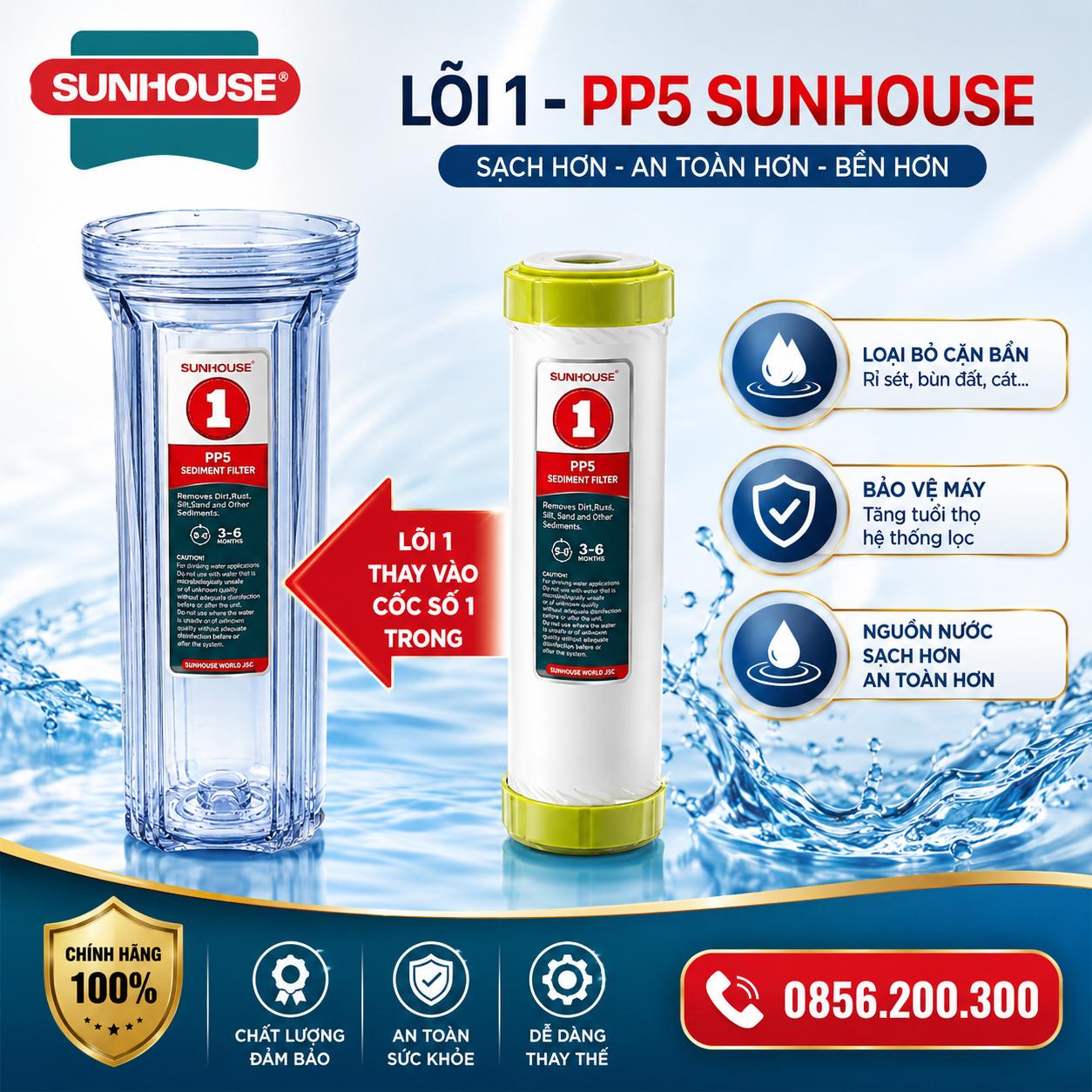 Lõi số 1 PP 5 micron máy lọc nước Sunhouse