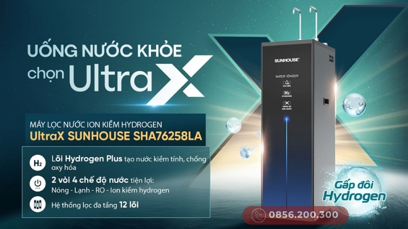 Máy lọc nước SUNHOUSE nóng-lạnh-RO-ion kiềm SHA76258LA
