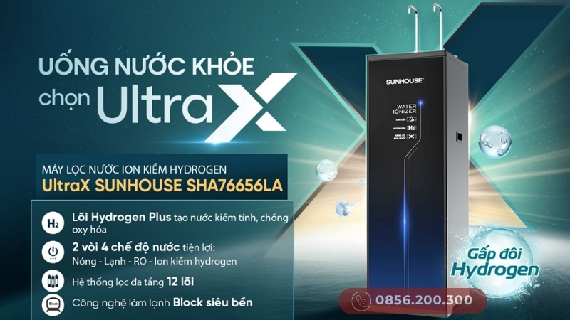 Máy lọc nước SUNHOUSE nóng-lạnh-RO-ion kiềm SHA76656LA