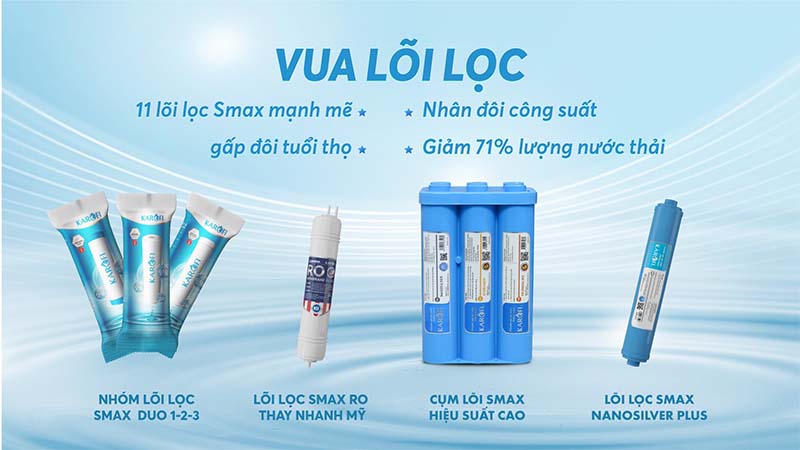 Máy lọc nước Karofi KAD-D66 sở hữu 11 lõi lọc Smax mạnh mẽ