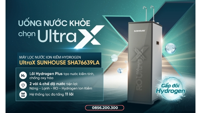 Máy Lọc Nước 4 Chế Độ Nóng - Lạnh - RO - Hydrogen Ion Kiềm UltraX Sunhouse 11 Lõi SHA76639LA