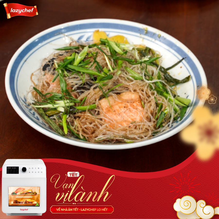 Cách làm Cá hồi hấp miến dinh dưỡng cho bé bằng Nồi Chiên Hơi Nước 3S Lazychef