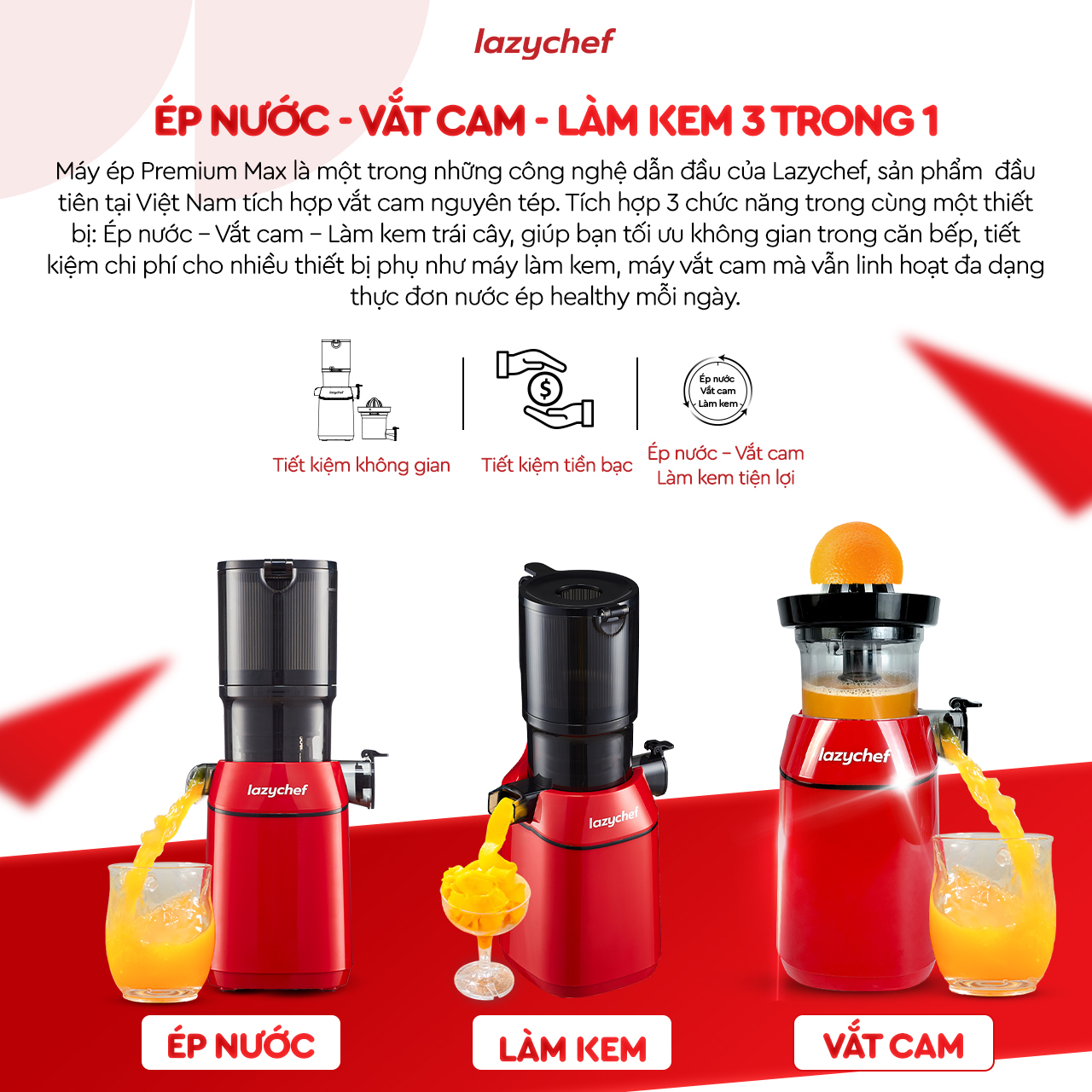 [RA MẮT] Máy Ép Chậm Nguyên Quả Lazychef 3S Premium Max 3in1: Sở Hữu Tính Năng VẮT CAM 