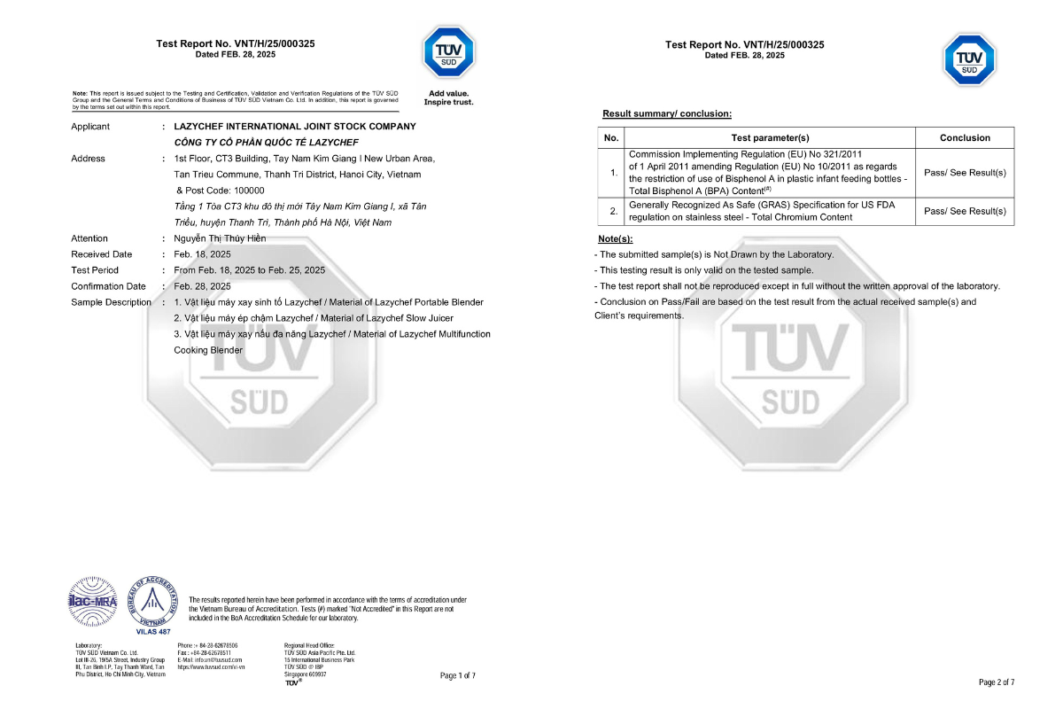 LAZYCHEF VIỆT NAM KHẲNG ĐỊNH CHẤT LƯỢNG SẢN PHẨM THEO TIÊU CHUẨN FDA