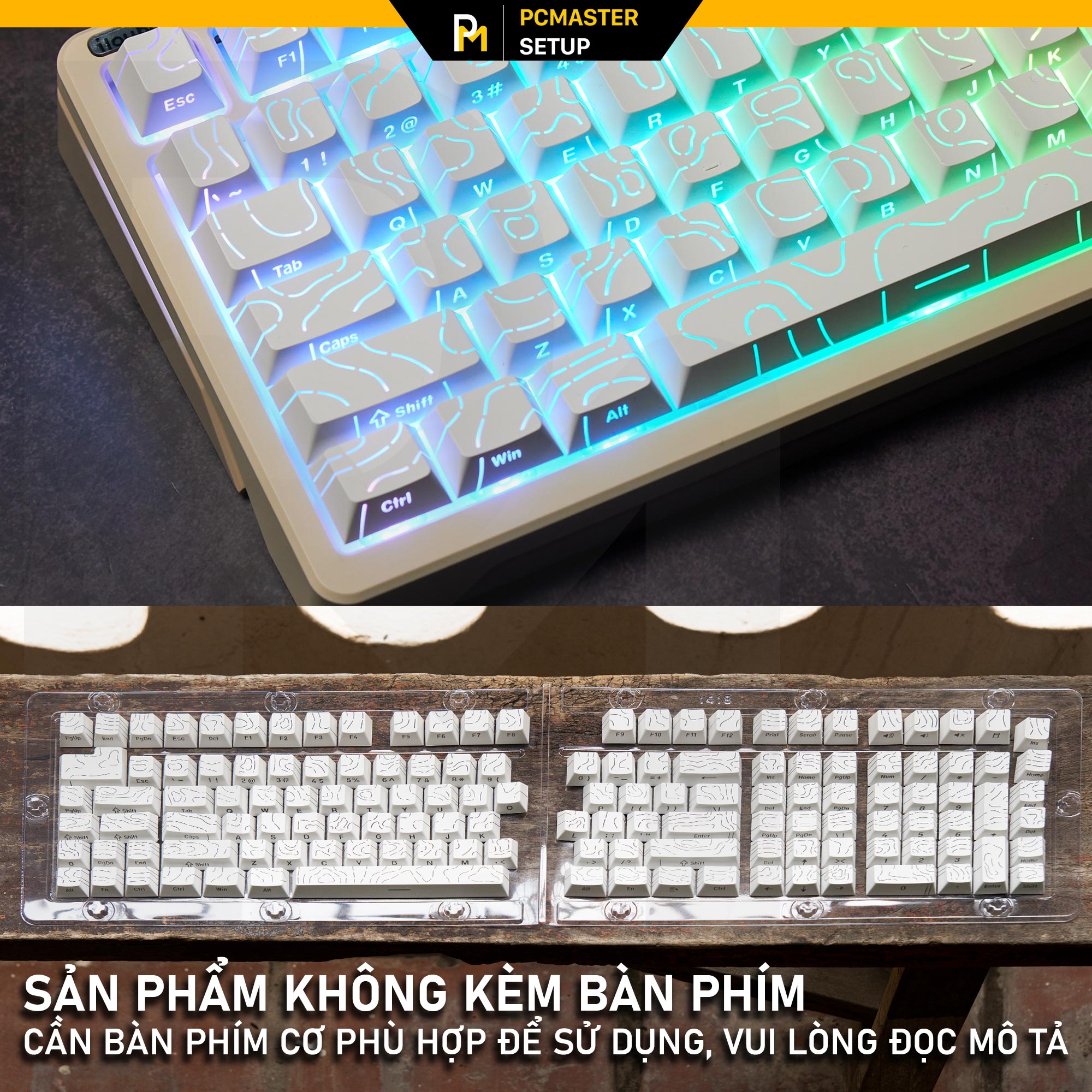 Keycapd xuyên led vân Topographic 4.0 TRẮNG Fullsize ( PBT/ Doubleshot / Cherry Profile )