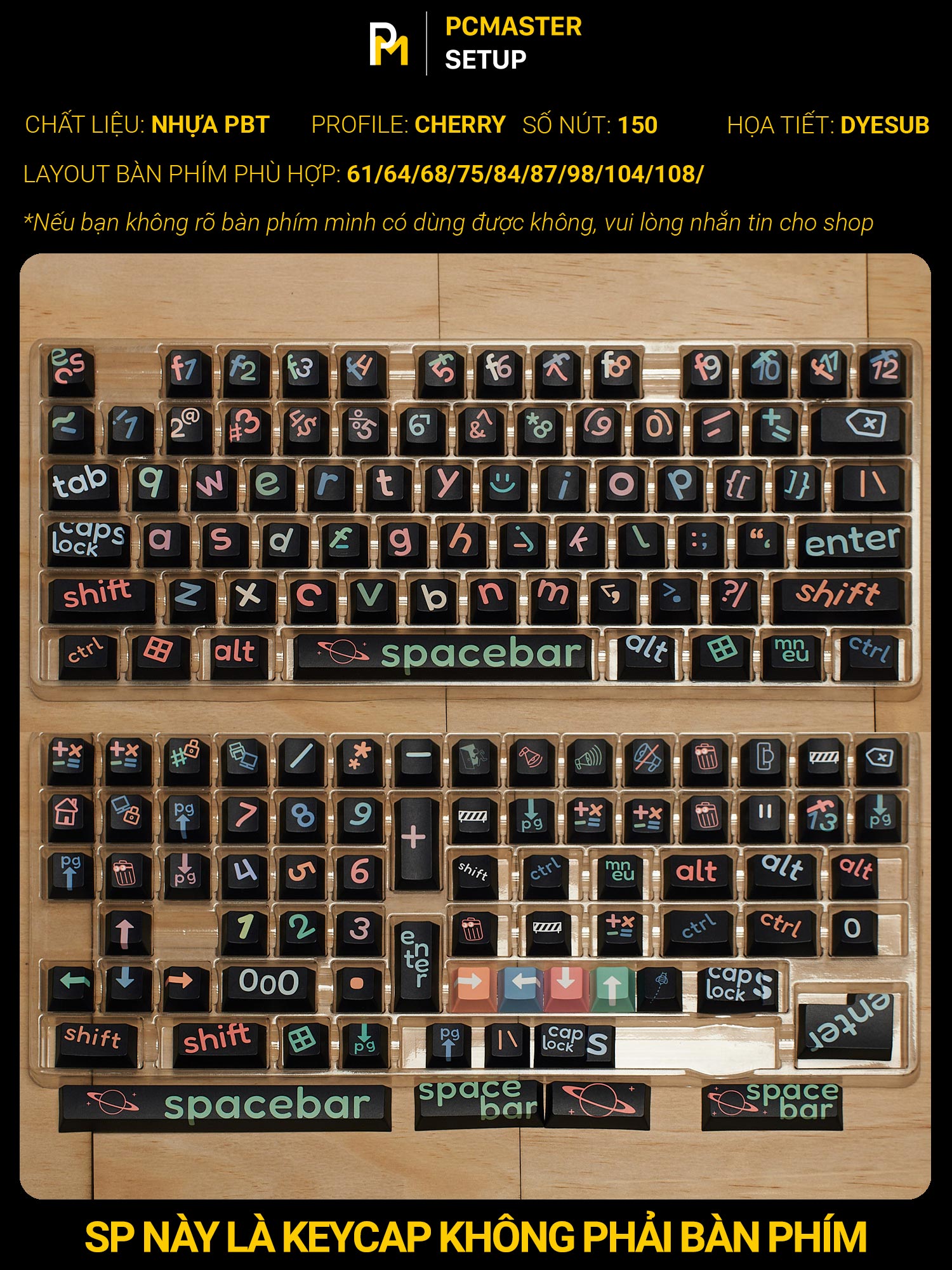 Keycaps Big Black Characters ( profile Cherry/PBT/dyesub 5D )