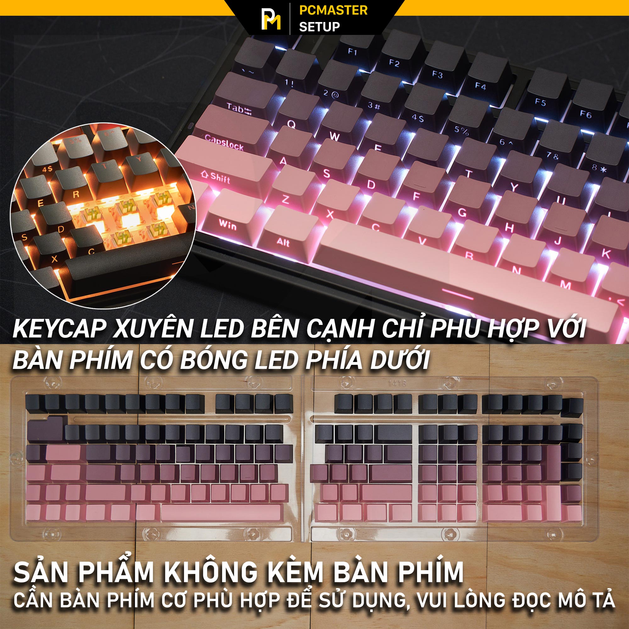 Keycap xuyên led Side Print Black Pink OEM Profile