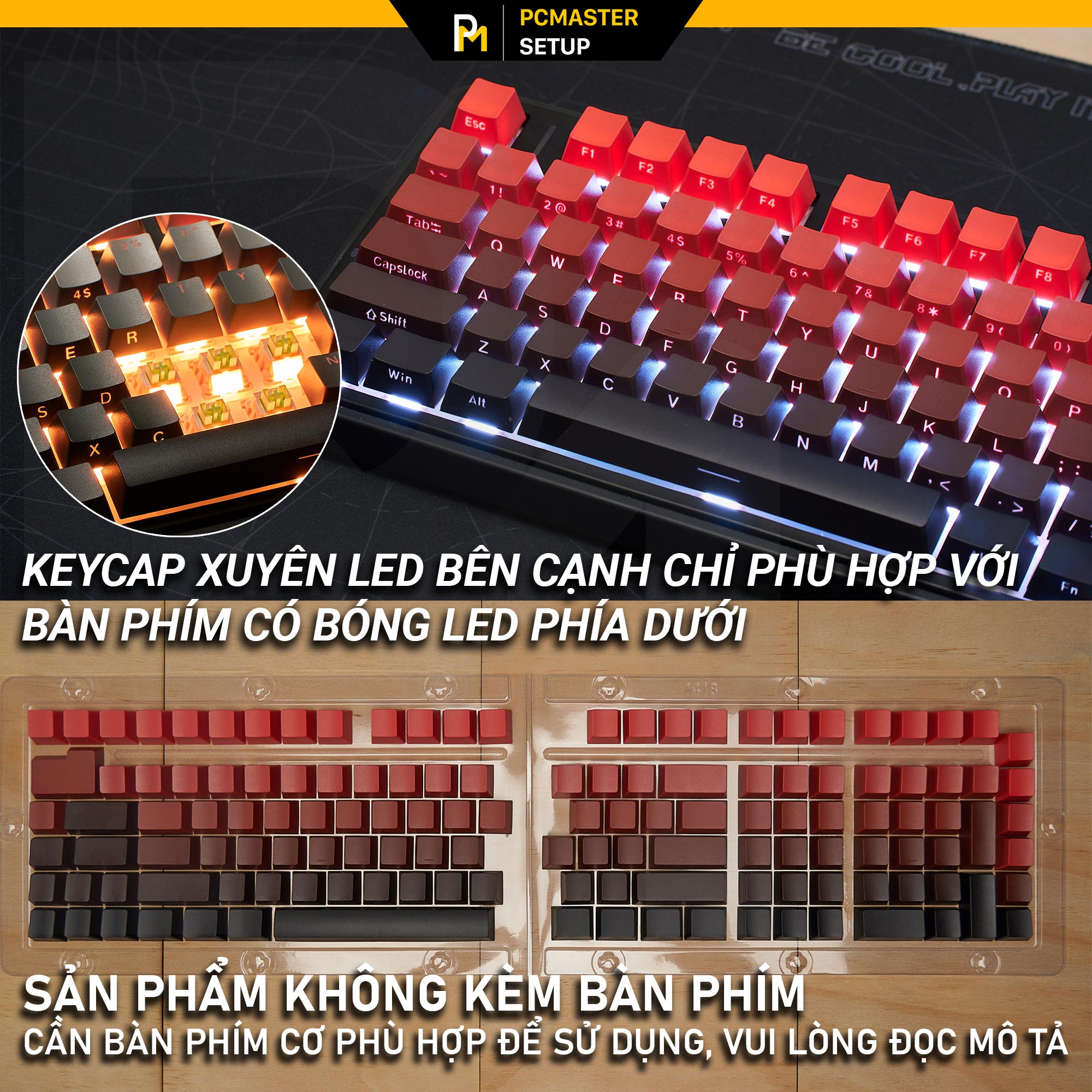 Keycap xuyên led SidePrint Black Red OEM Profile