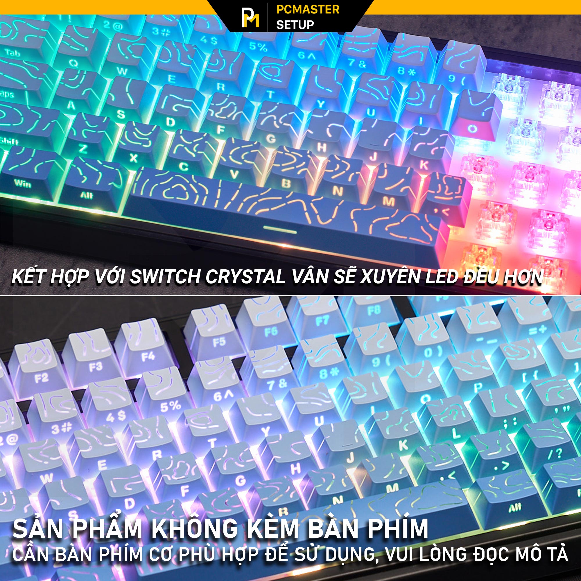 Keycap xuyên led vân topographic 4.0 - Blue Sky ( PBT/ Doubleshot / Cherry Profile )