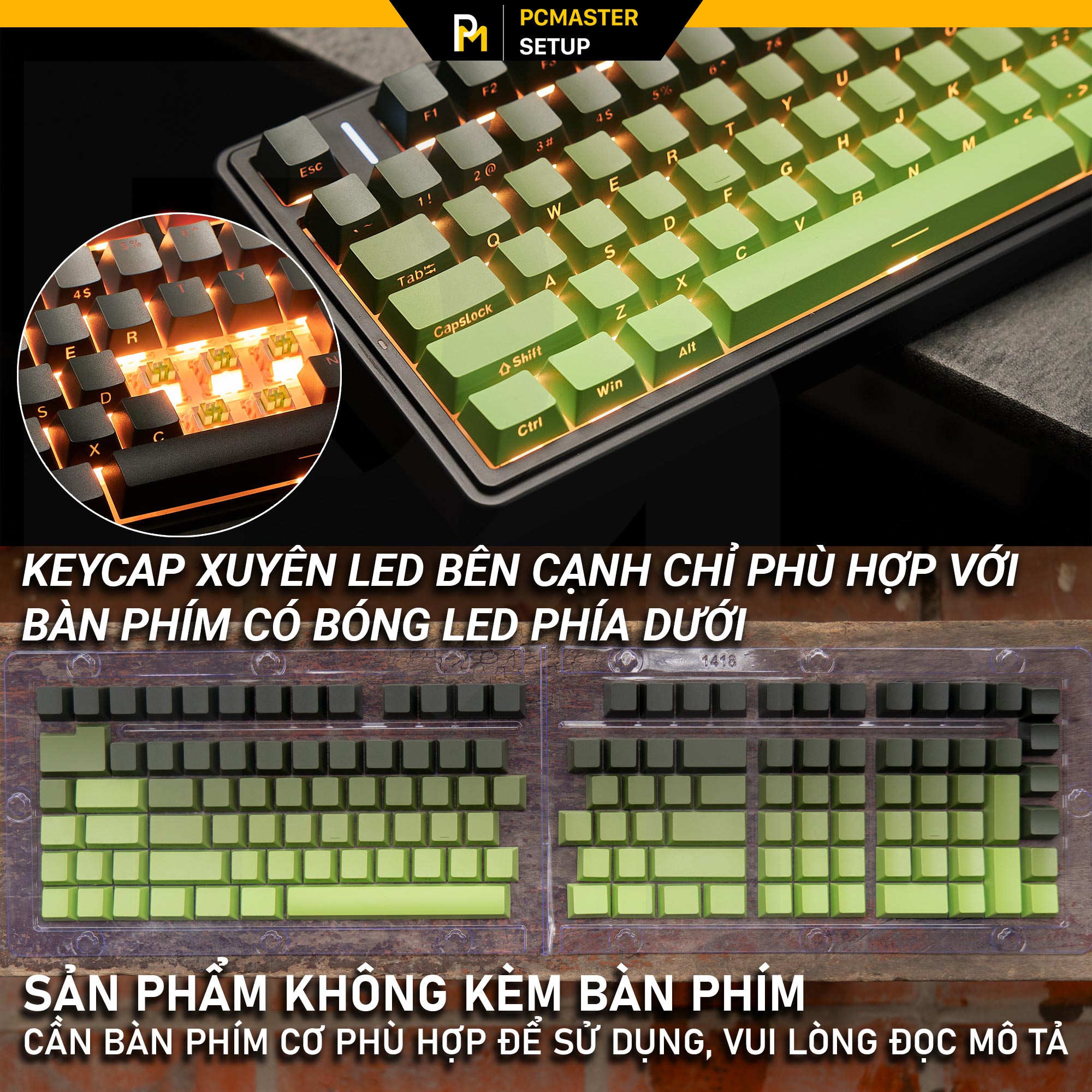 Keycap xuyên led Side Print Gradient Black Green