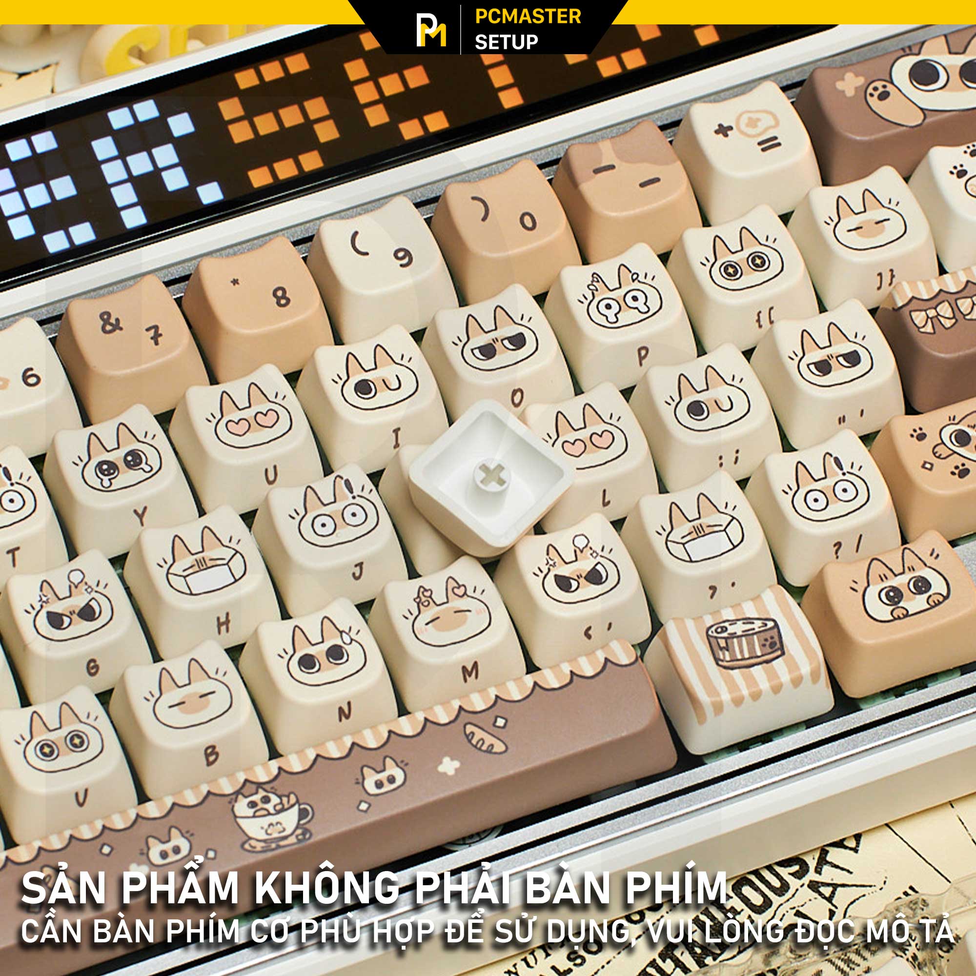 Keycap MAO Mèo Nâu dễ thương ( nhựa PBT/ Dyesub/ profile MAO )