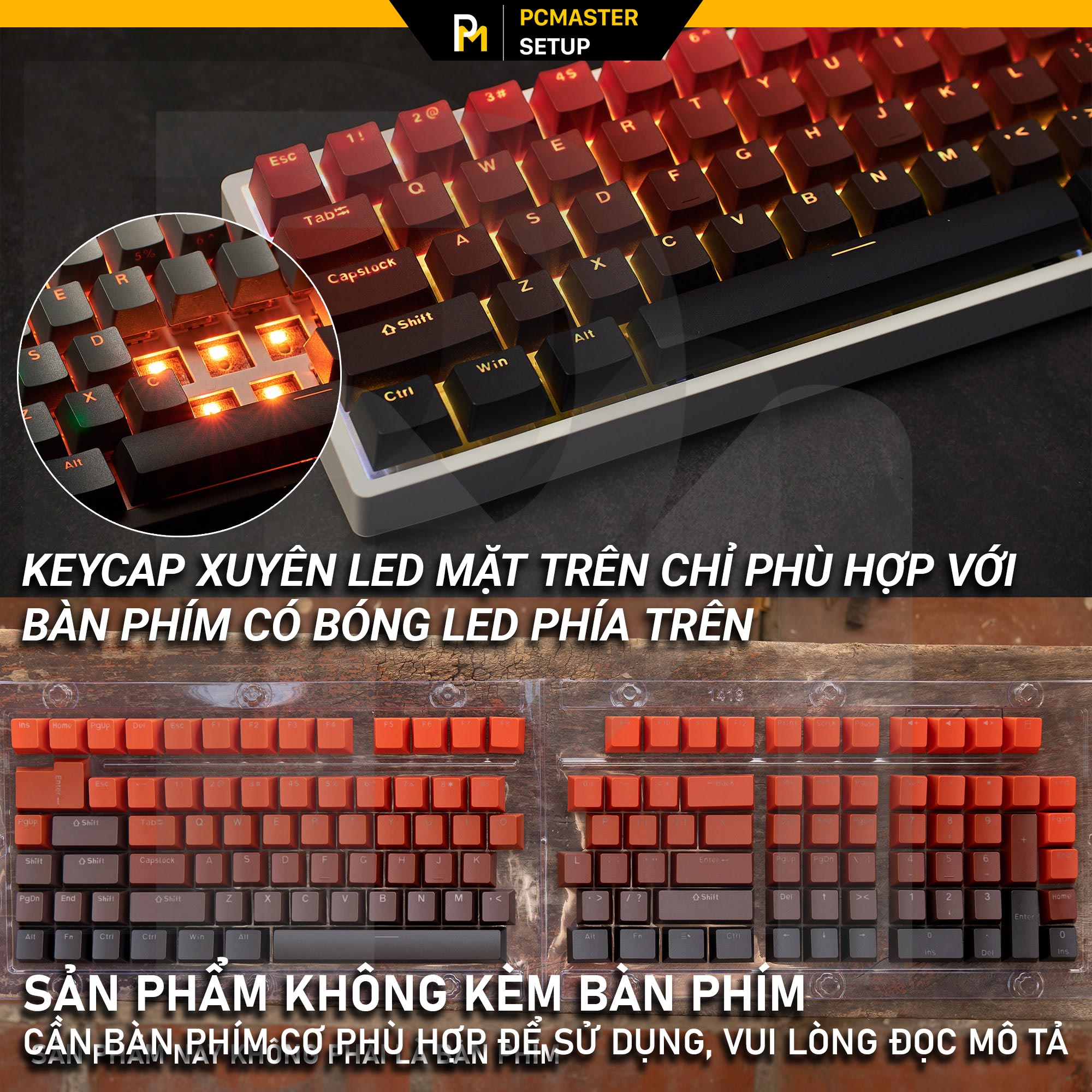 Keycap xuyên led TopPrint - Black Red nhựa PBT profile OEM