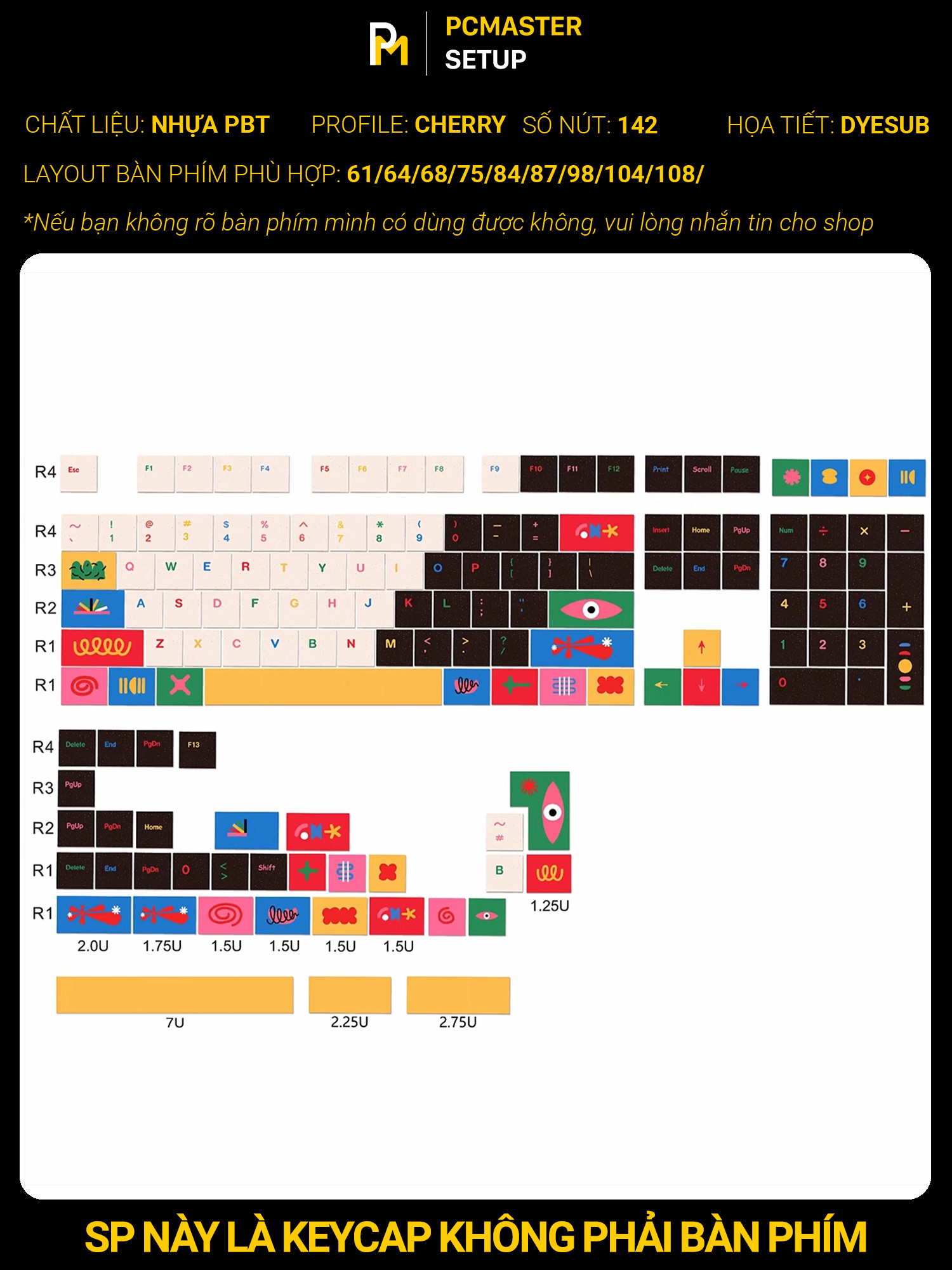 Keycap pbt MOTIF dày 1.5mm họa tiết dyesub cherry profile