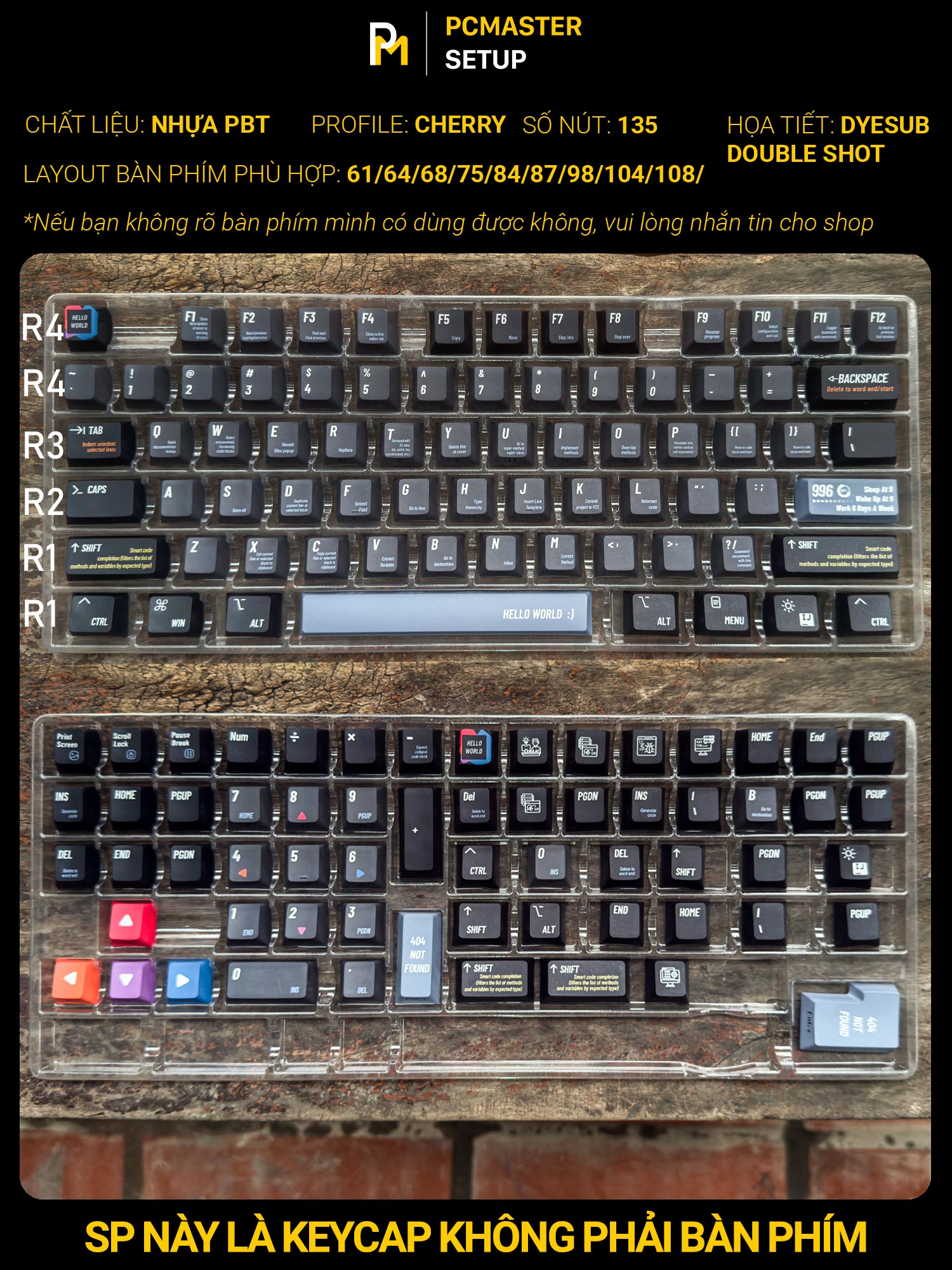 Keycap xuyên led Black Programmer (sideprint/ PBT/ 2shot/ Dyesub )