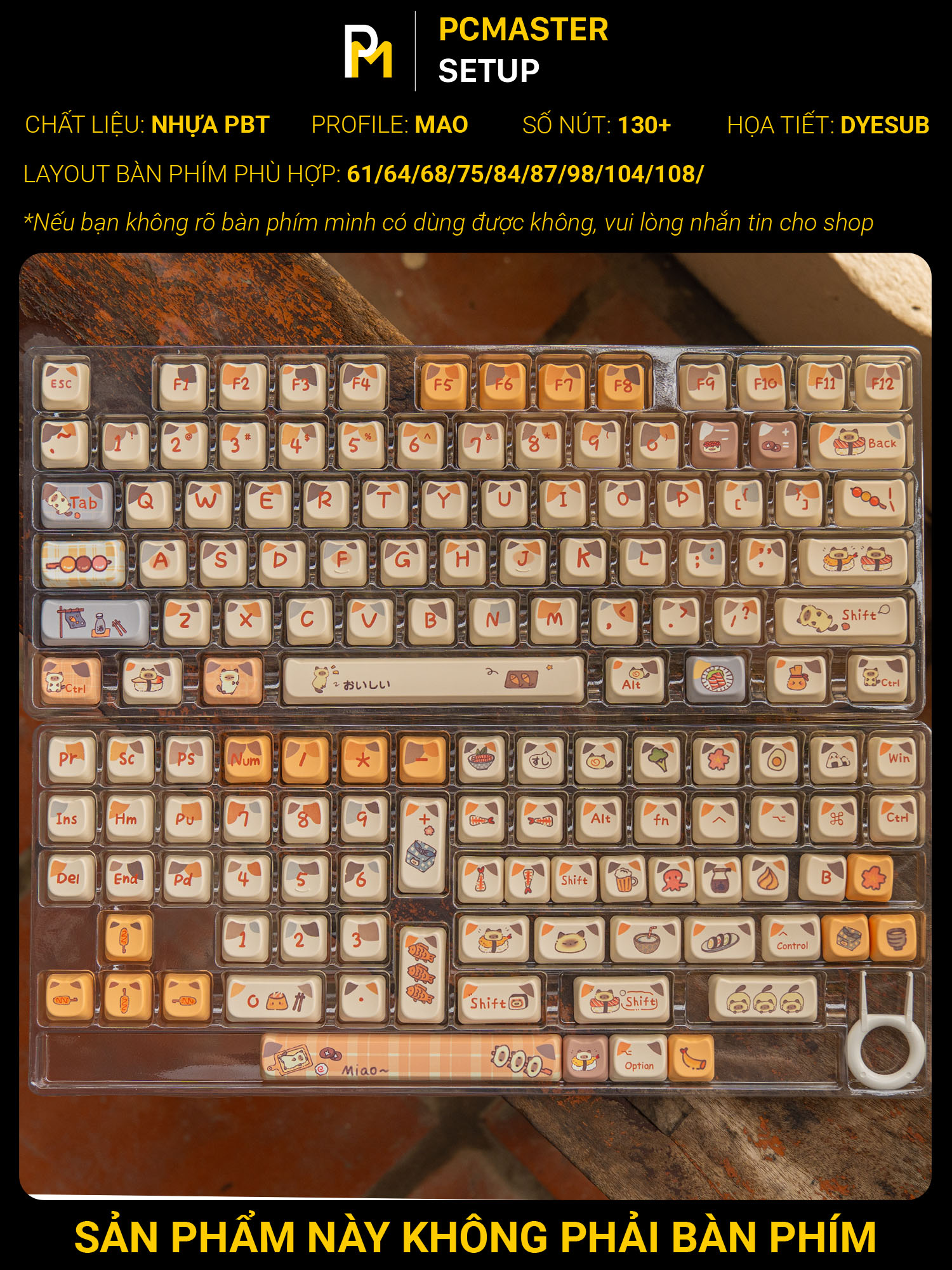 Keycaps pbt Shushi Cat ( profile MAO/ PBT/ dyesub 5D )