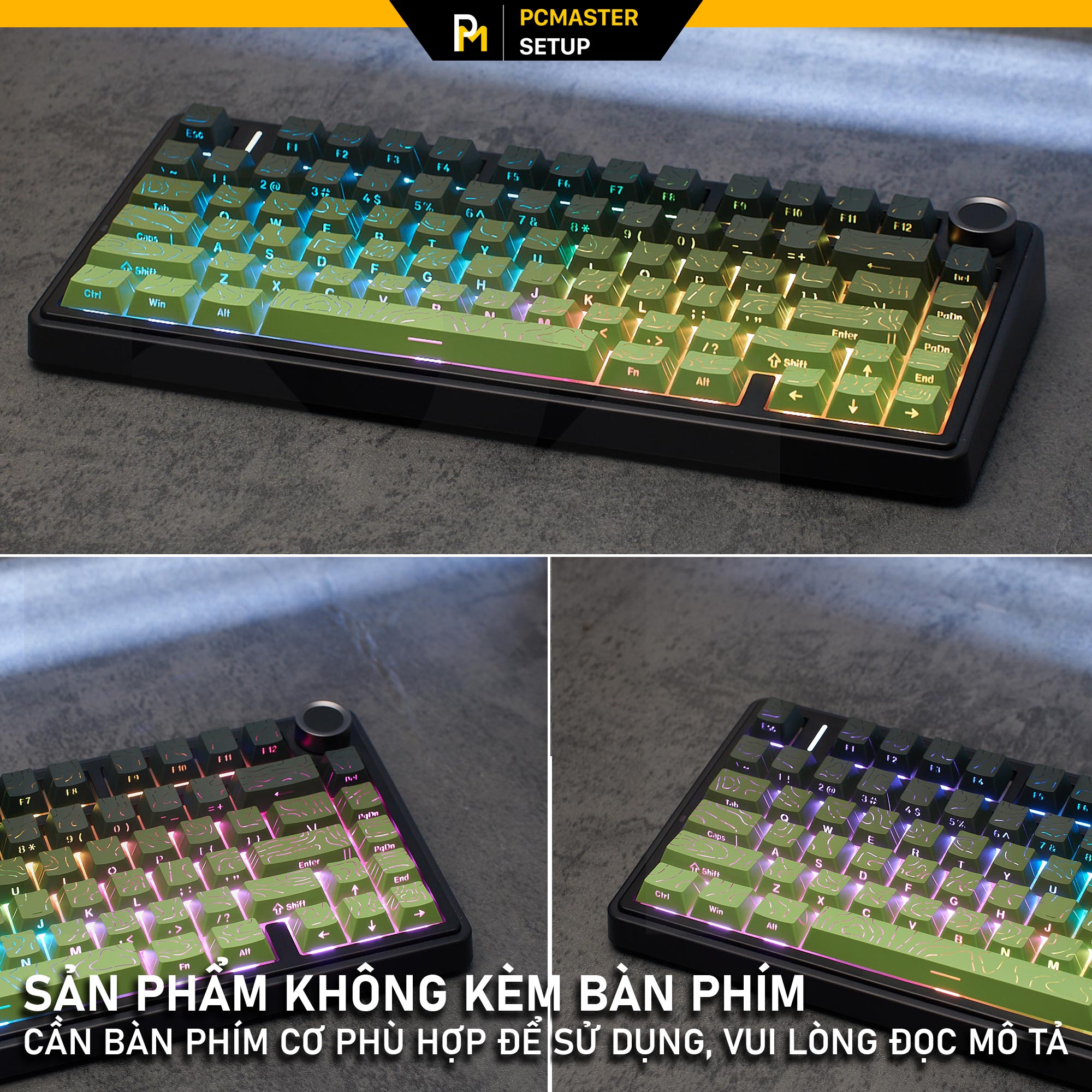 Keycap xuyên led vân topographic 4.0 - Black Green ( PBT/ Doubleshot / Cherry Profile )