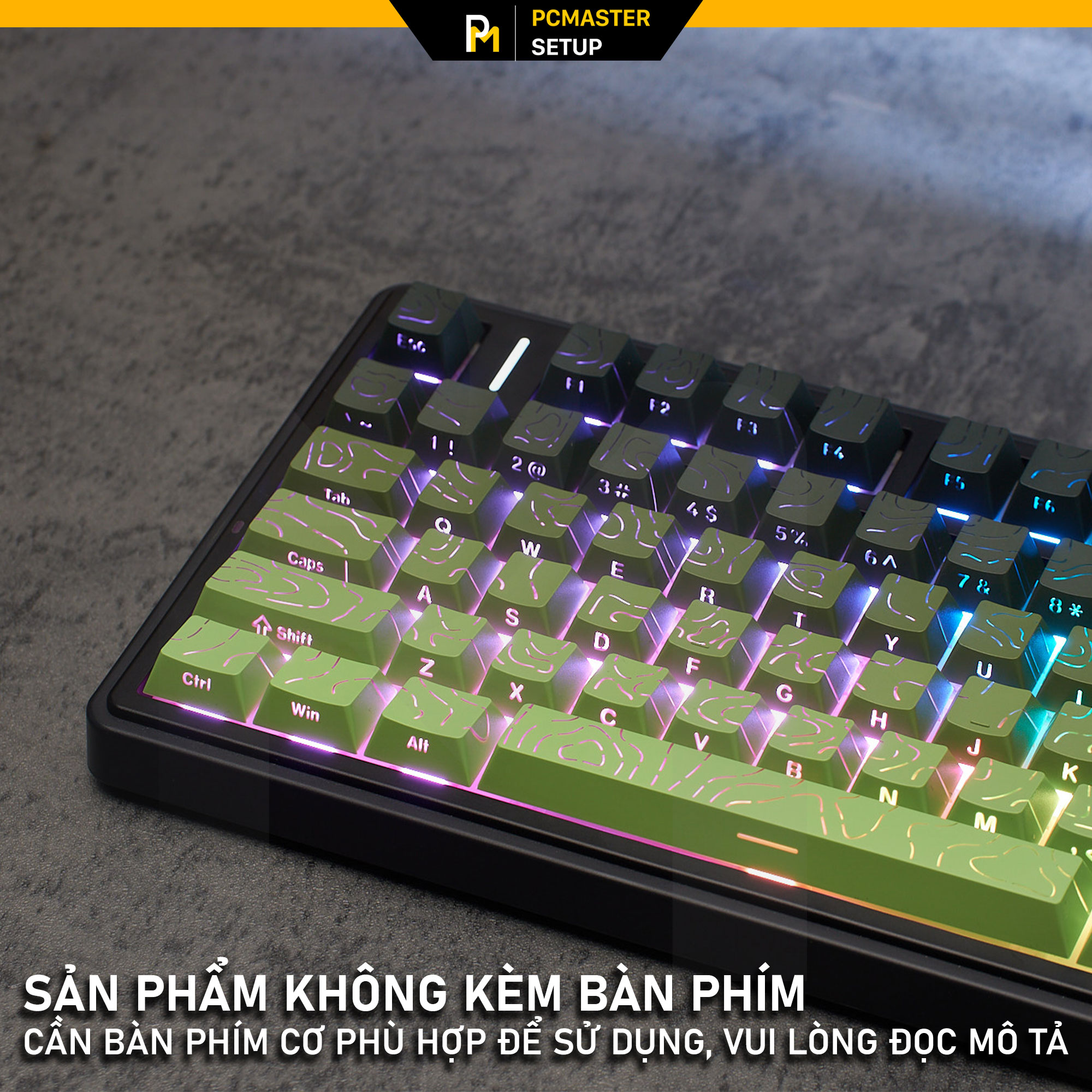 Keycap xuyên led vân topographic 4.0 - Black Green ( PBT/ Doubleshot / Cherry Profile )