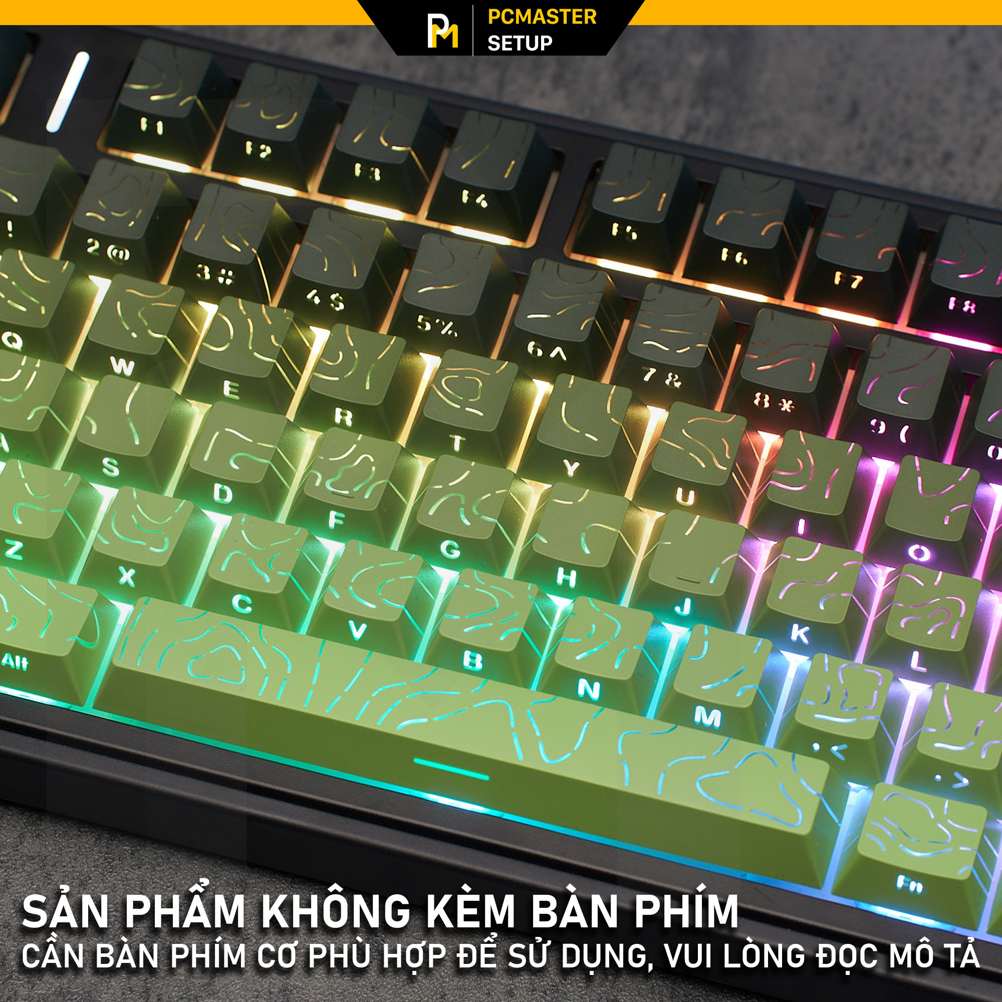 Keycap xuyên led vân topographic 4.0 - Black Green ( PBT/ Doubleshot / Cherry Profile )