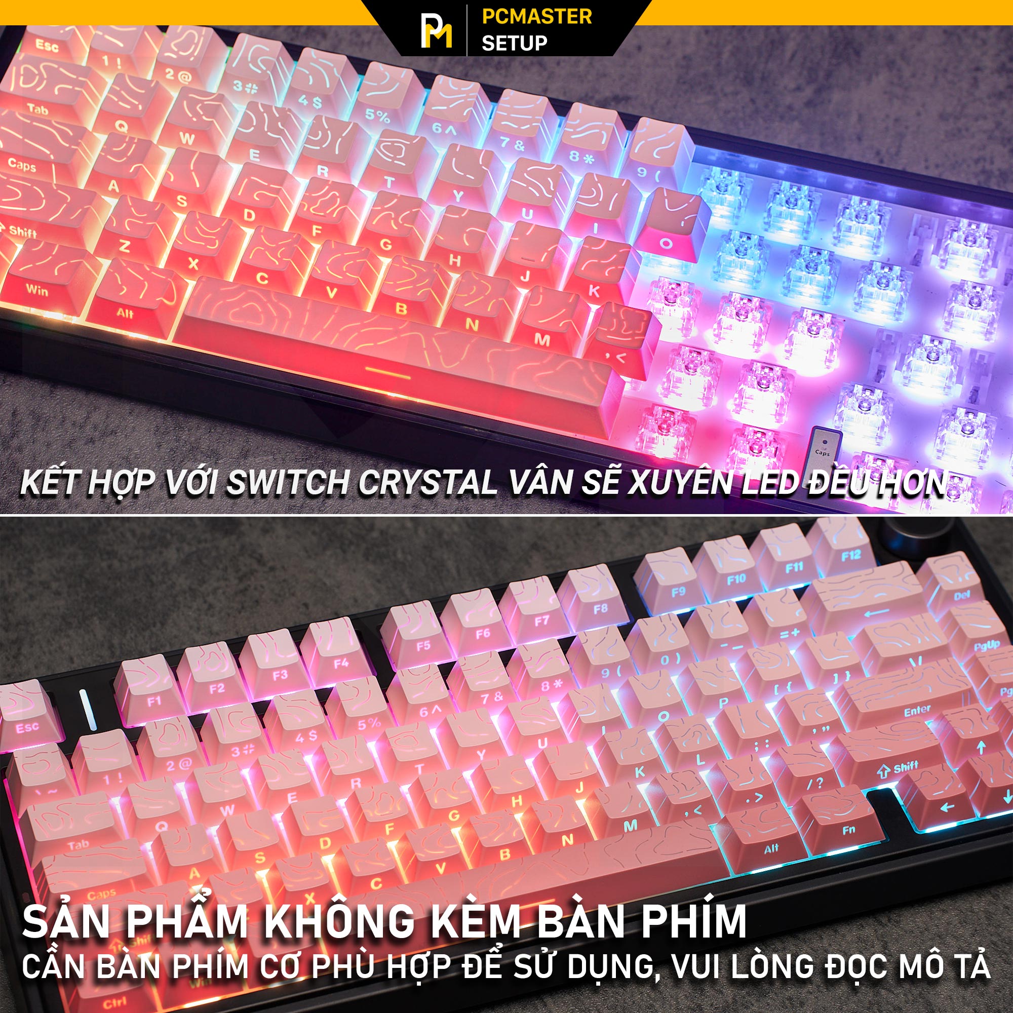 Keycaps xuyên led vân Topographic 4.0 - SAKURA( PBT/ Doubleshot /Cherry Profile )
