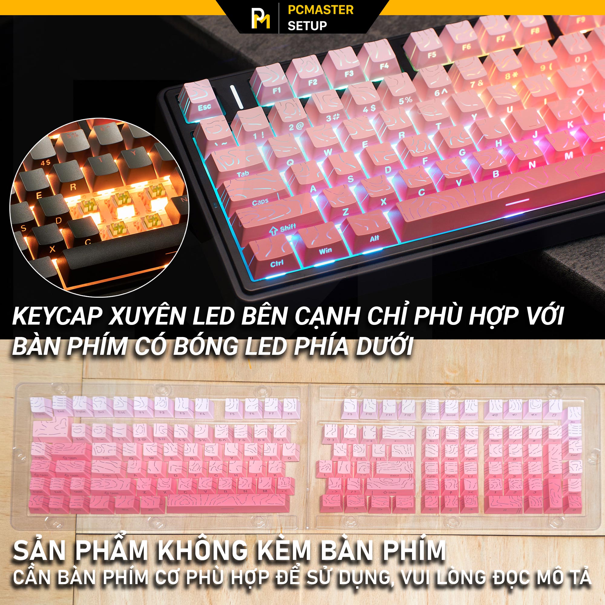 Keycaps xuyên led vân Topographic 4.0 - SAKURA( PBT/ Doubleshot /Cherry Profile )