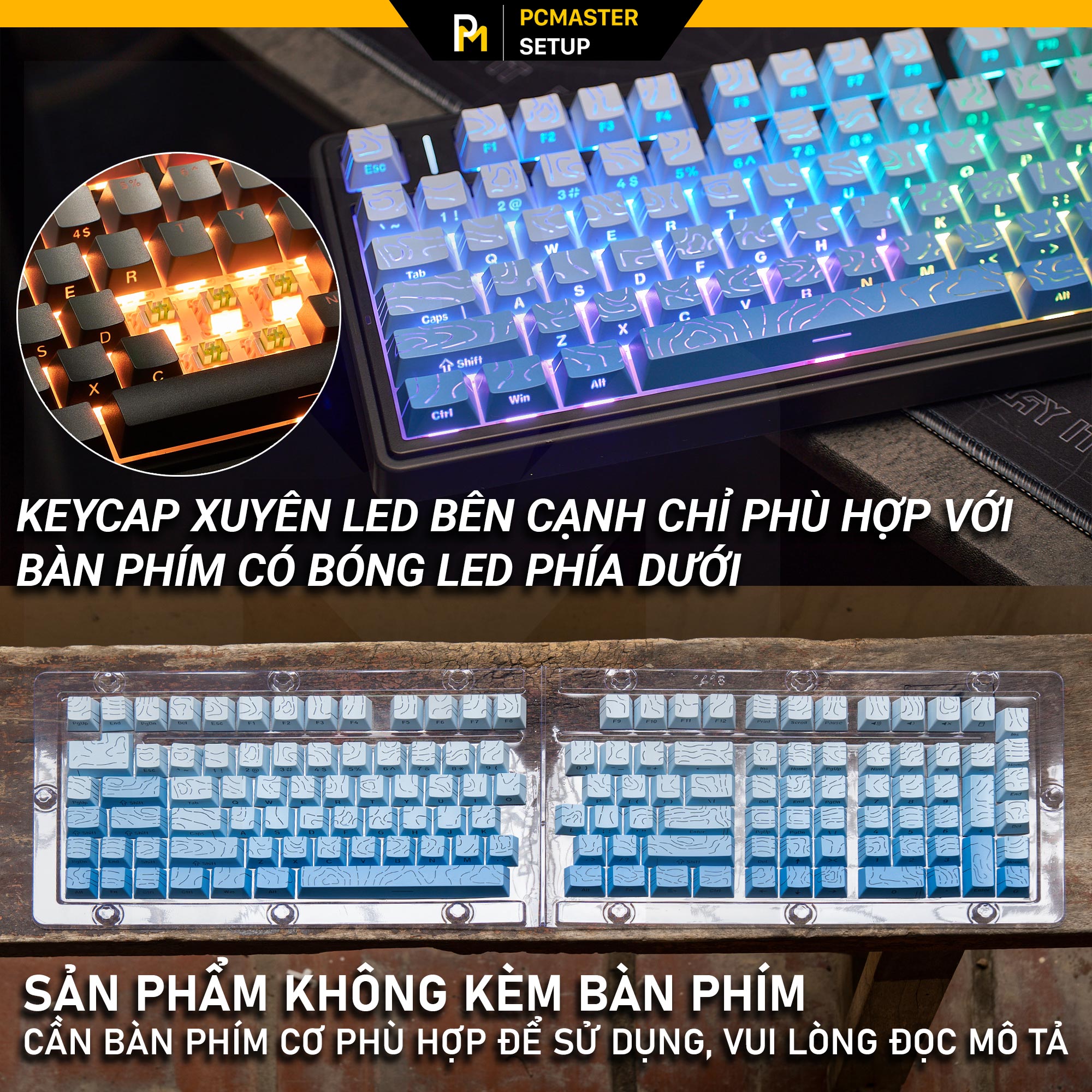 Keycap xuyên led vân topographic 4.0 - Blue Sky ( PBT/ Doubleshot / Cherry Profile )