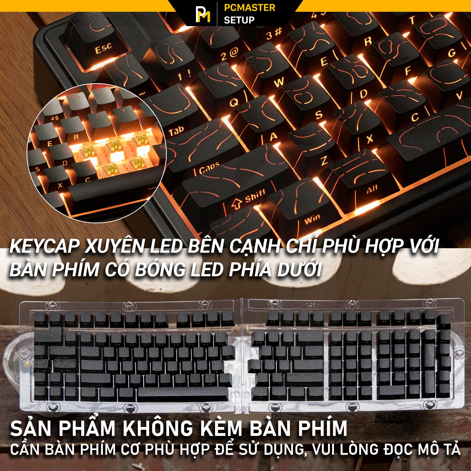 Keycap xuyên led vân topographic 4.0 BLACK nhựa pbt hoạ tiết doubleshot