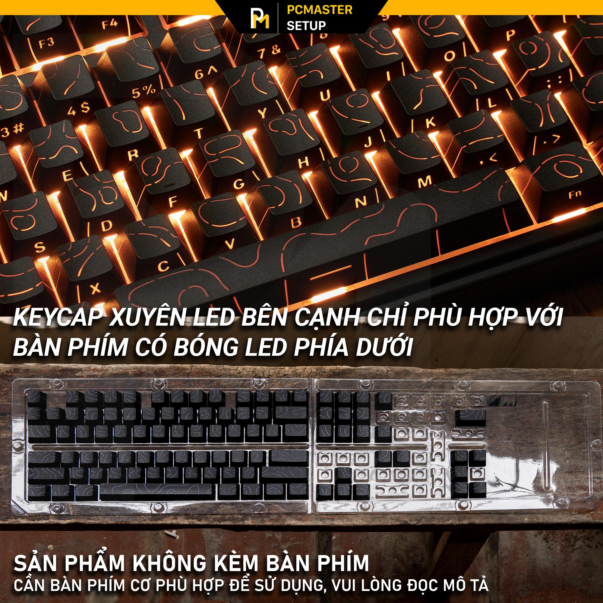 Keycap xuyên led vân topographic 4.0 ĐEN LITE ( PBT/ Doubleshot / Cherry Profile )