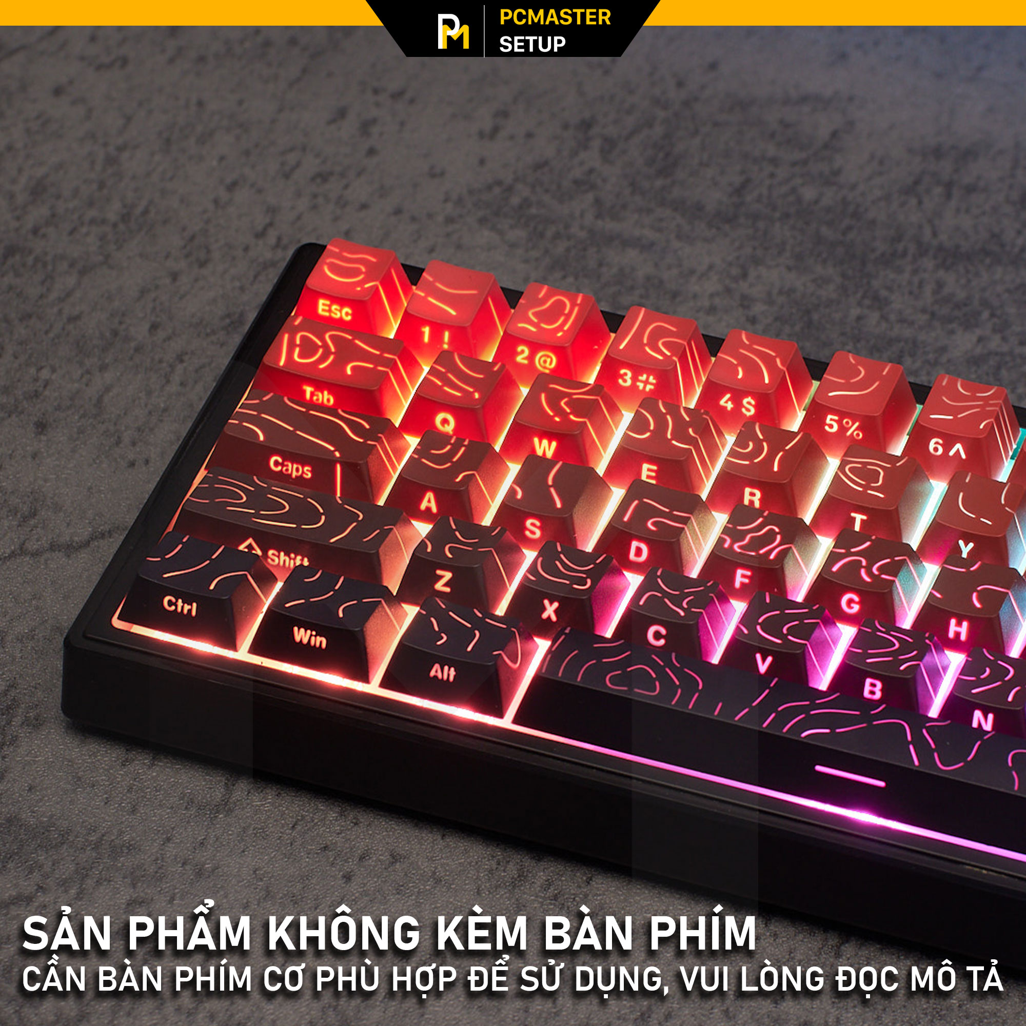 Keycaps xuyên led vân Topographic 4.0-Black Red( PBT/ Doubleshot /Cherry Profile )
