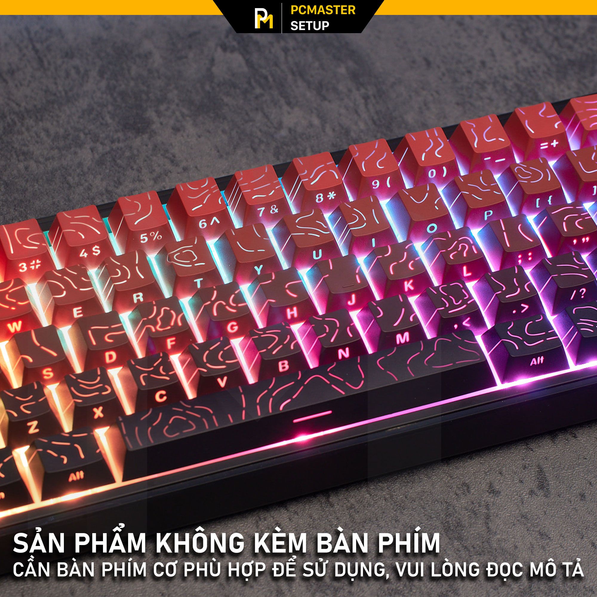 Keycaps xuyên led vân Topographic 4.0-Black Red( PBT/ Doubleshot /Cherry Profile )