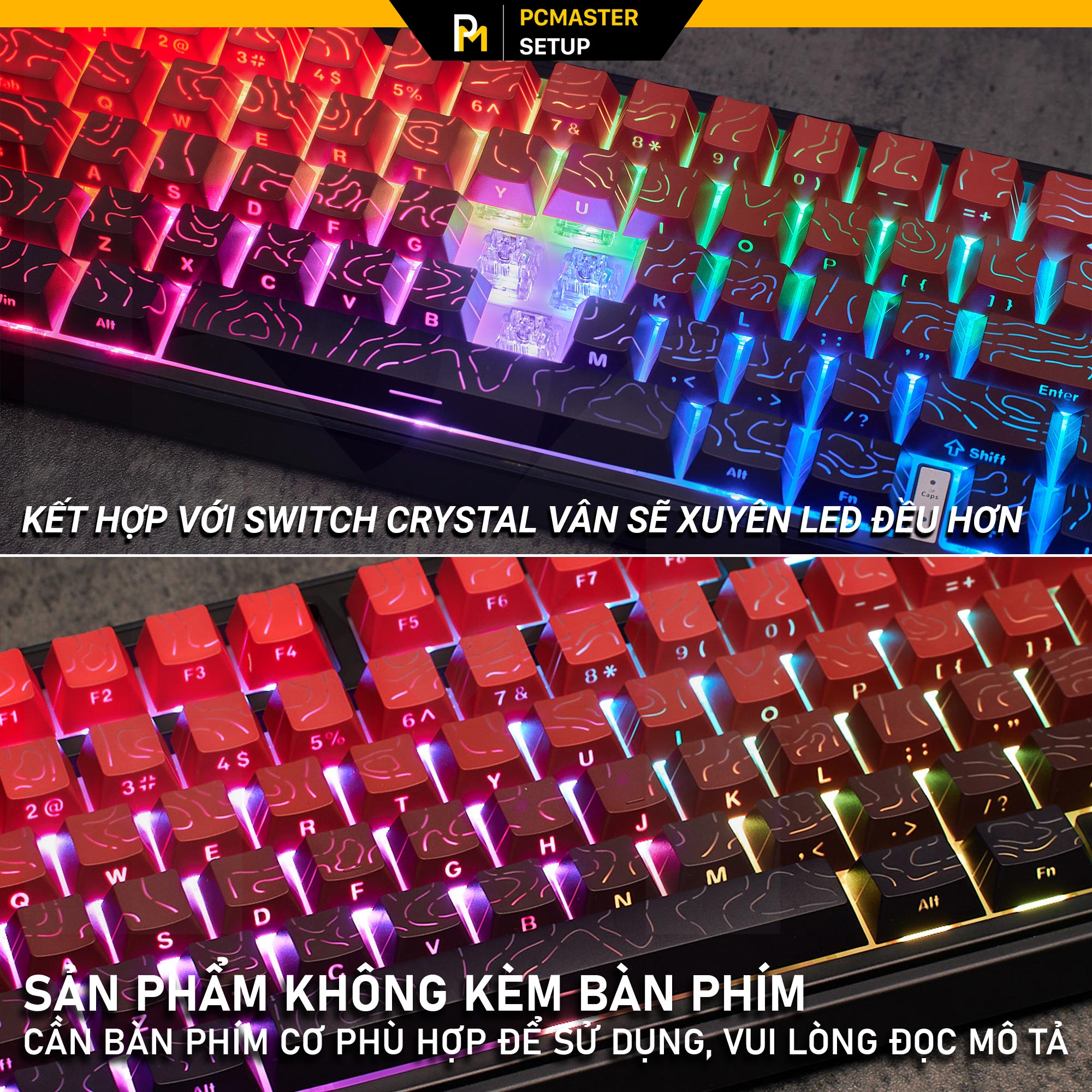Keycaps xuyên led vân Topographic 4.0-Black Red( PBT/ Doubleshot /Cherry Profile )