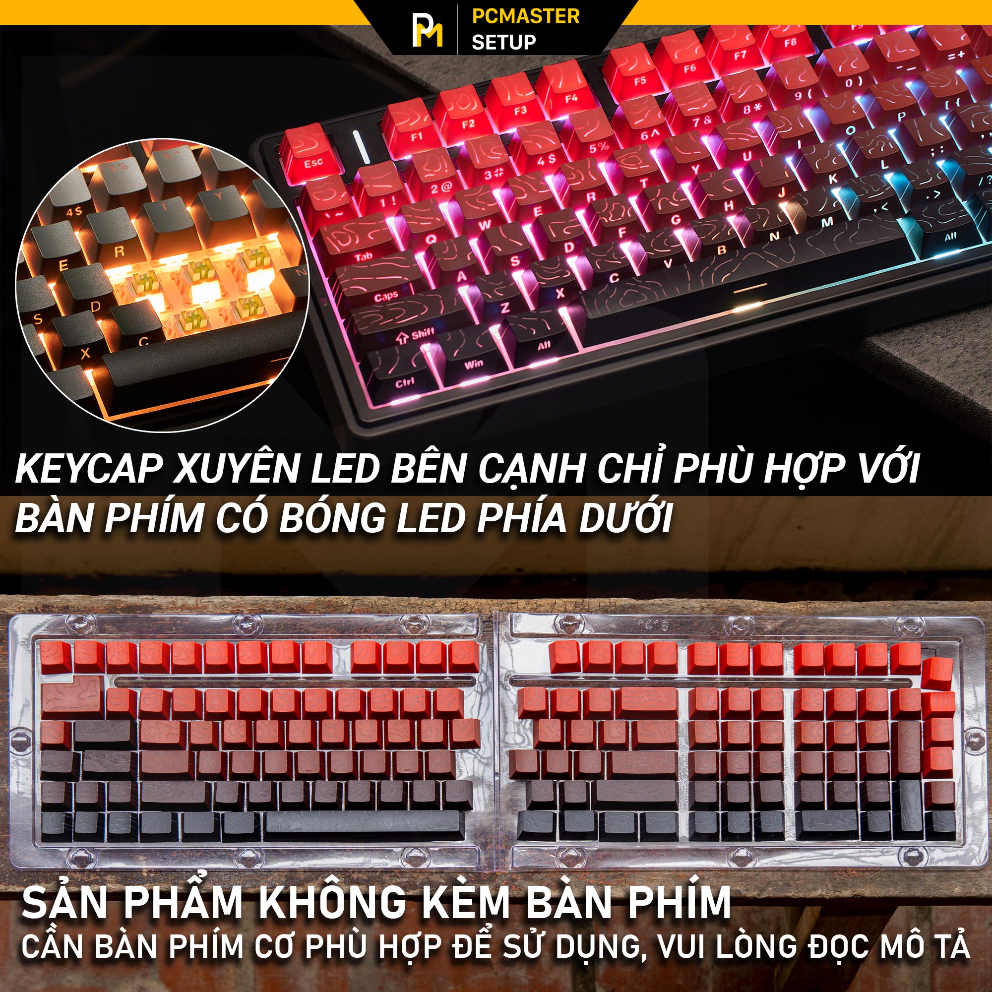 Keycaps xuyên led vân Topographic 4.0-Black Red( PBT/ Doubleshot /Cherry Profile )