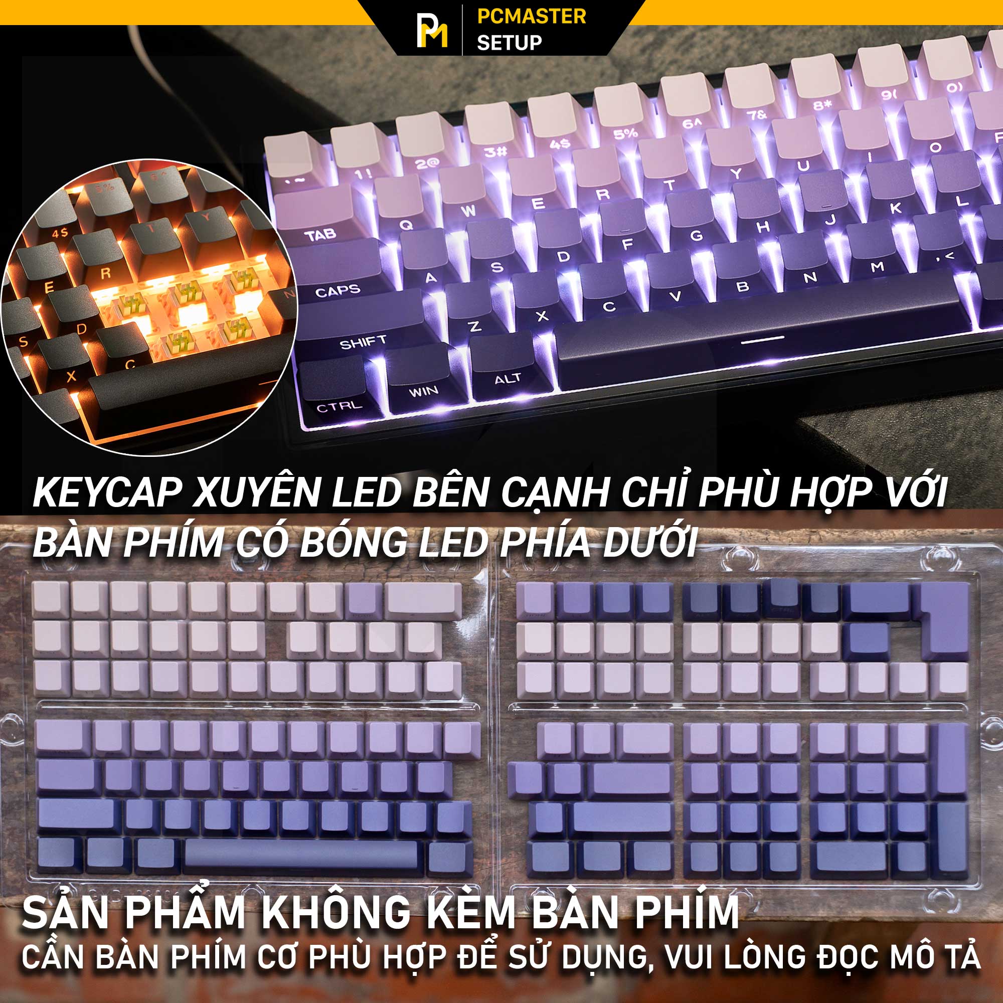 Keycap xuyên led SidePrint Violet ( Profile OEM/ PBT/DoubleShot )