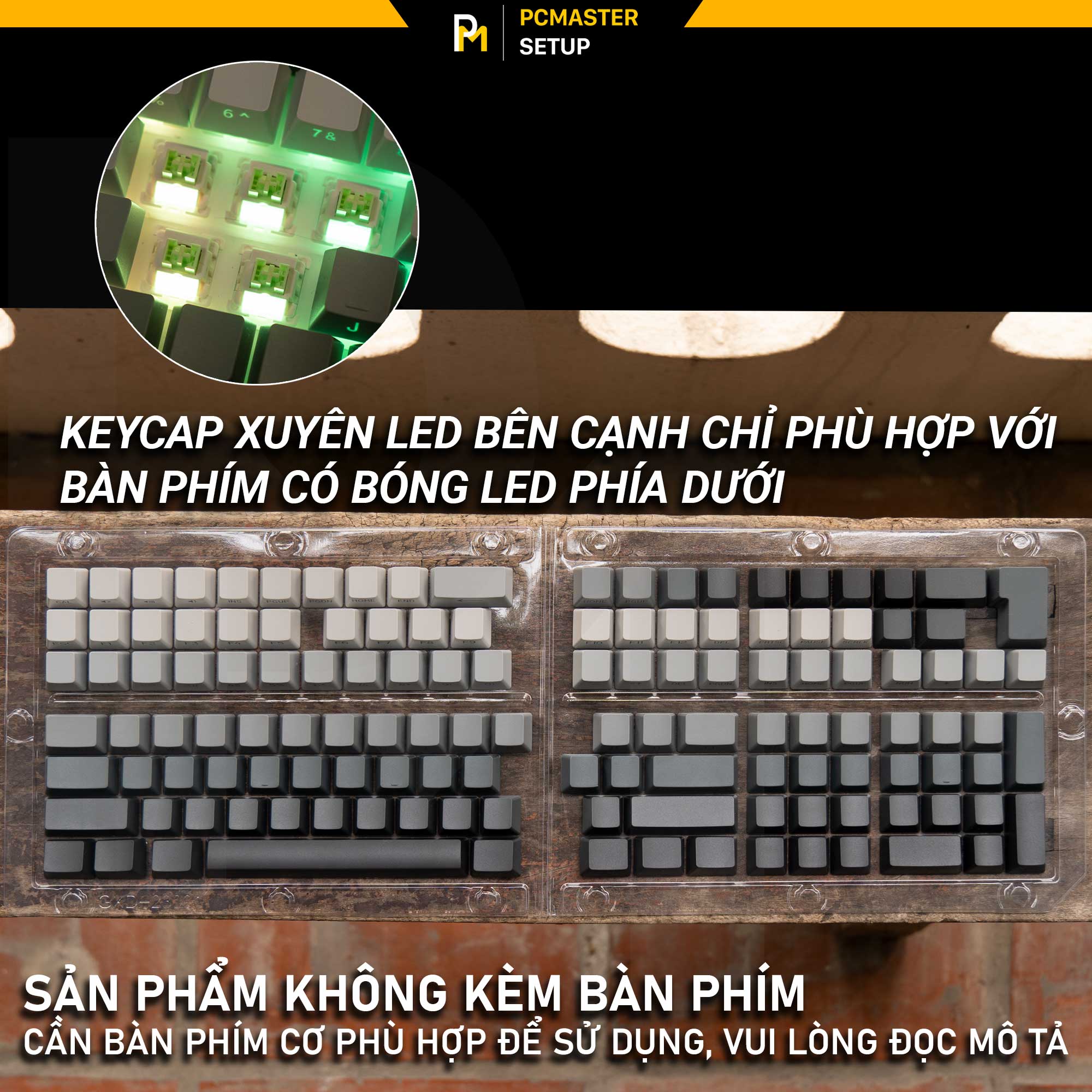 Keycap xuyên led SidePrint Smoke Gray ( Profile OEM/ PBT/DoubleShot )