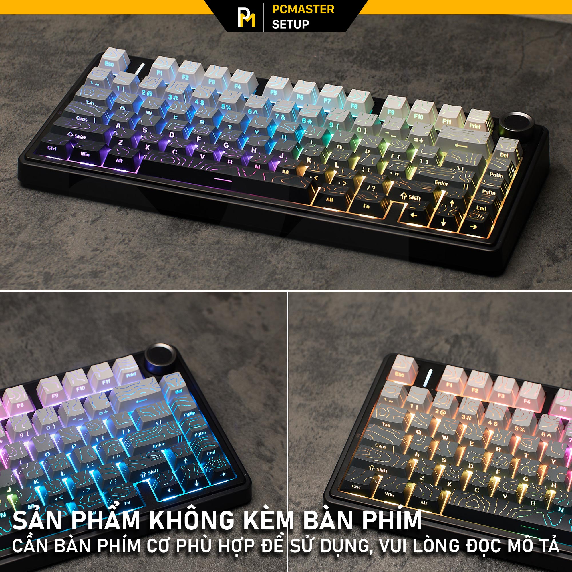 Keycaps xuyên led vân Topographic 4.0 - Smoke Gray ( PBT/ Doubleshot / Cherry Profile )