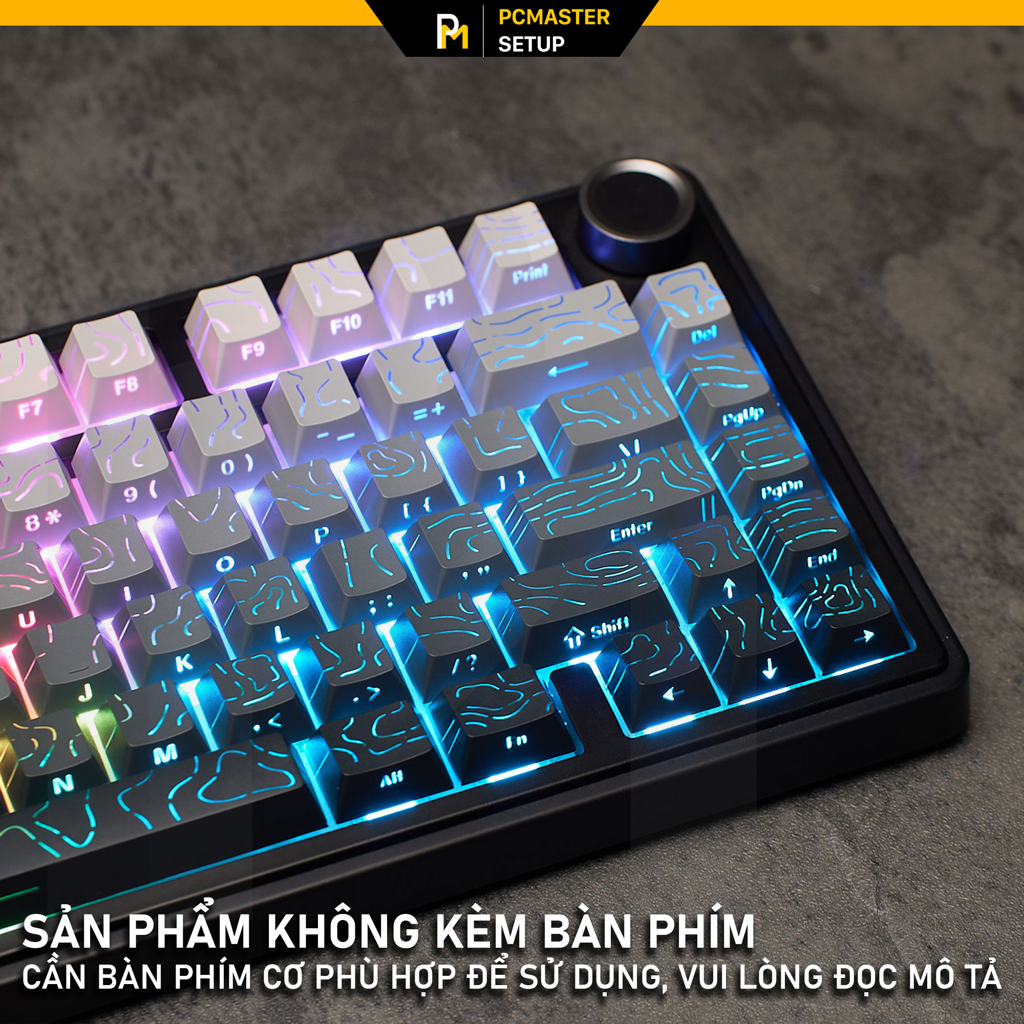 Keycaps xuyên led vân Topographic 4.0 - Smoke Gray ( PBT/ Doubleshot / Cherry Profile )