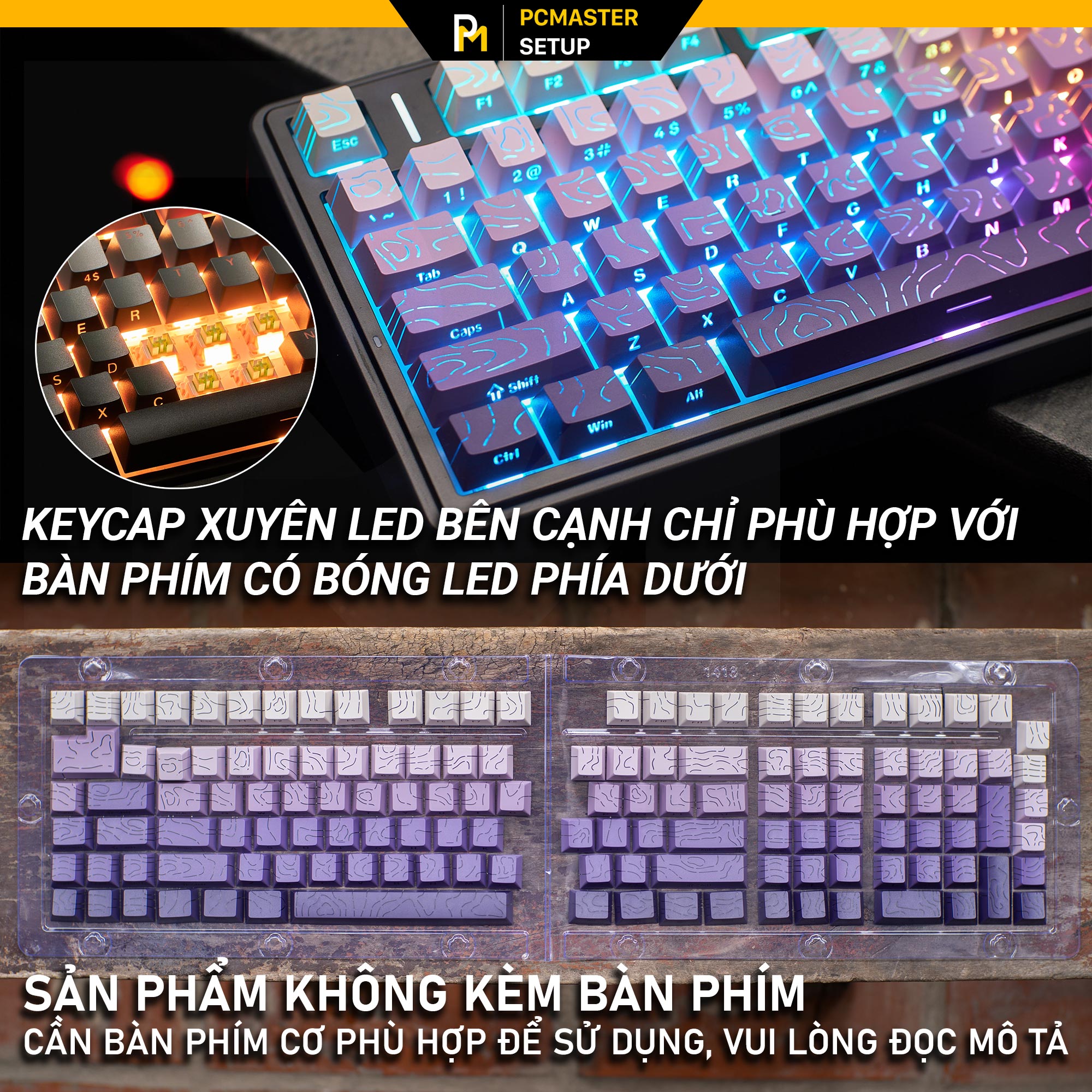 Keycap xuyên led vân topographic 4.0 - VIOLET ( PBT/ Doubleshot / Cherry Profile )