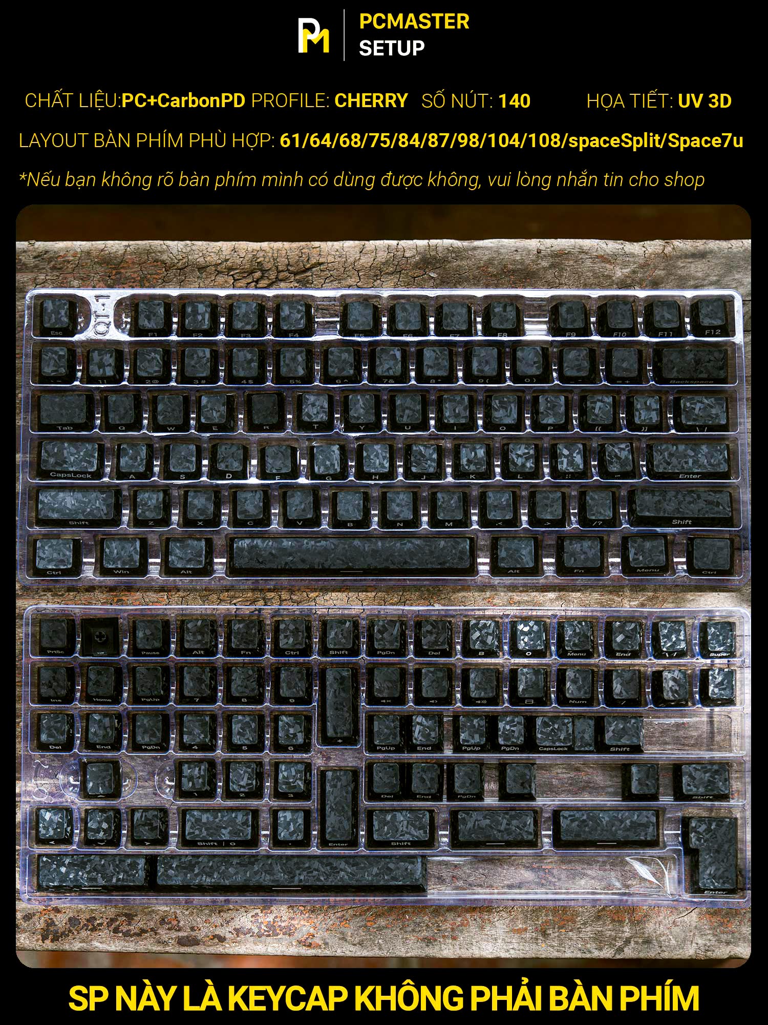 Keycap Black Carbon Fiber màu đen ( Cherry profile/ PC + Carbon powder )