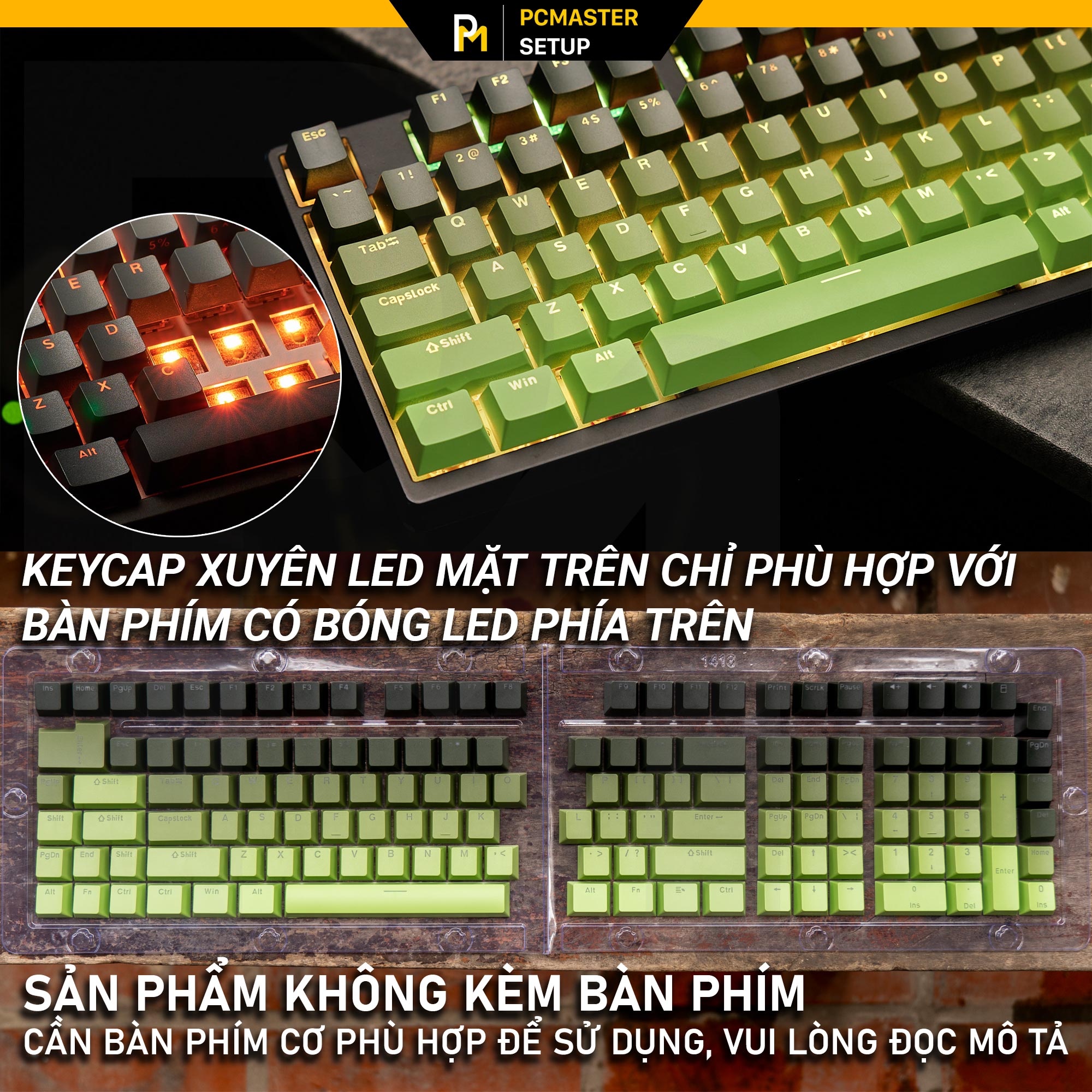 Keycap xuyên led Top Print Gradient Black Green